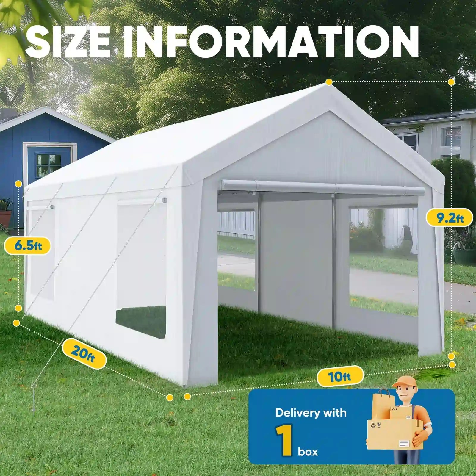 10' x 20' Heavy Duty Carport with Ventilated Windows - Waterproof Outdoor Shelter for Cars, RV, Boat & Equipment Protection