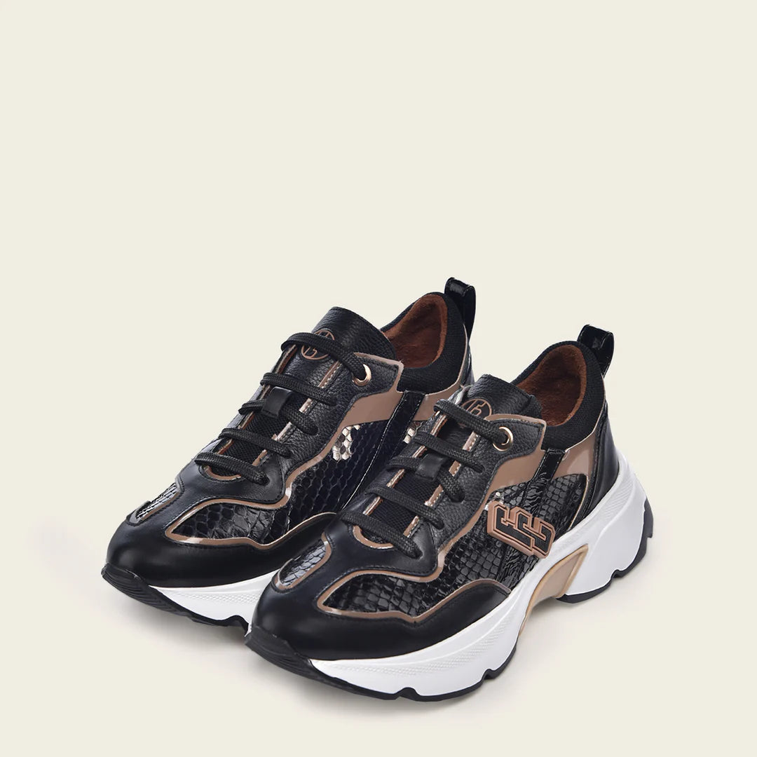 Women's Black Python Print Sneakers - Fashionable & Comfortable A02PBTS for Casual Wear, Work & Outdoor Activities