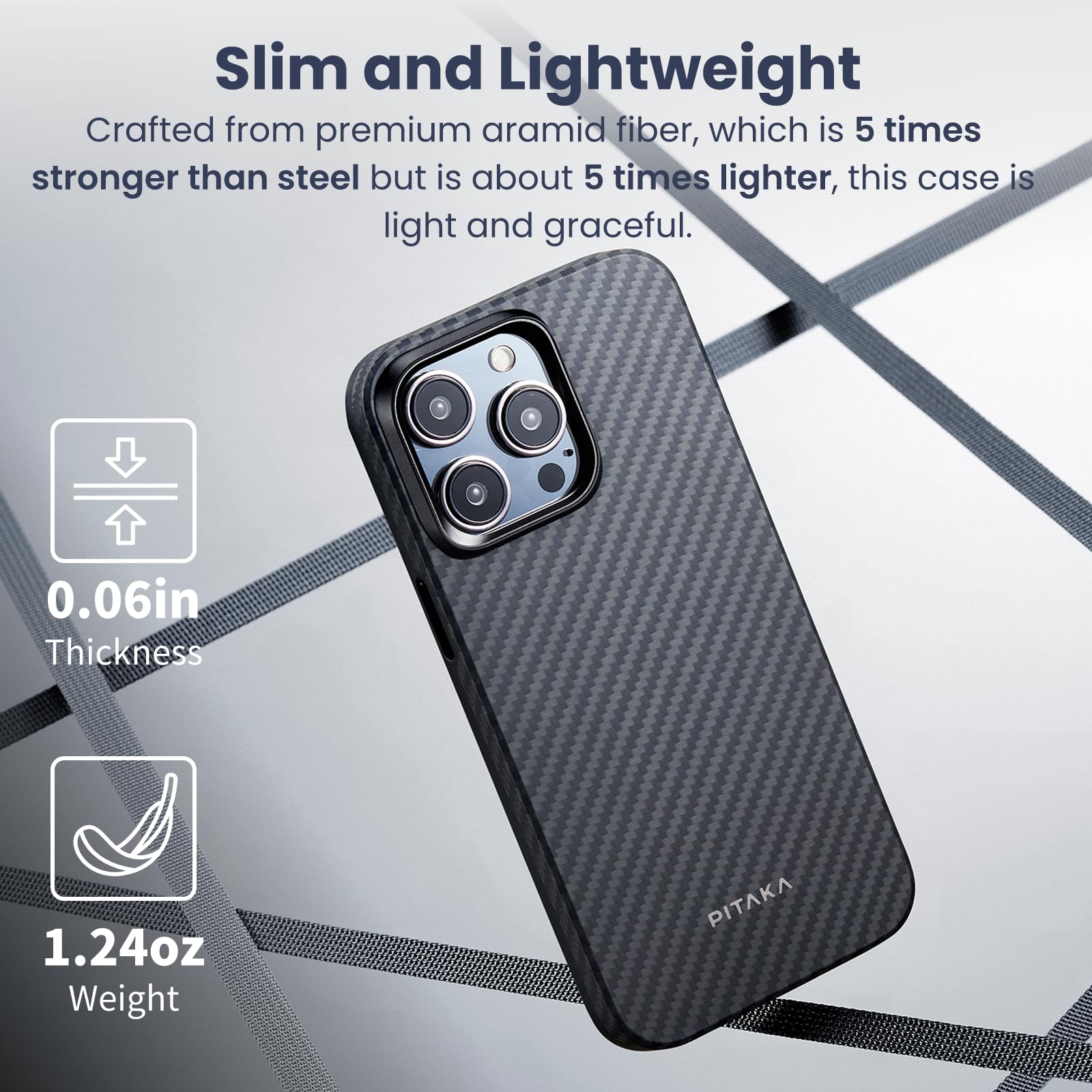 PITAKA MagEZ Case Pro 4 for iPhone 15 Pro (6.1 Inch) - Military Grade Shockproof Magnetic Phone Case with 1500D Aramid Fiber - Black/Grey (Twill) - Perfect for Outdoor Adventures, Daily Protection & Wireless Charging