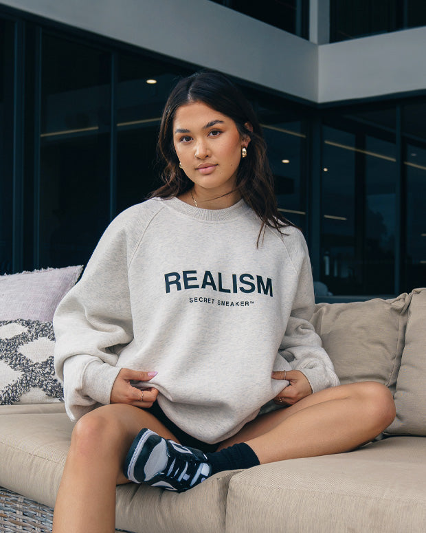 SSS Realism Lounge Crewneck Sweatshirt - Soft Oatmeal Color, Comfortable Pullover for Men & Women - Perfect for Casual Wear, Loungewear, and Everyday Outfits