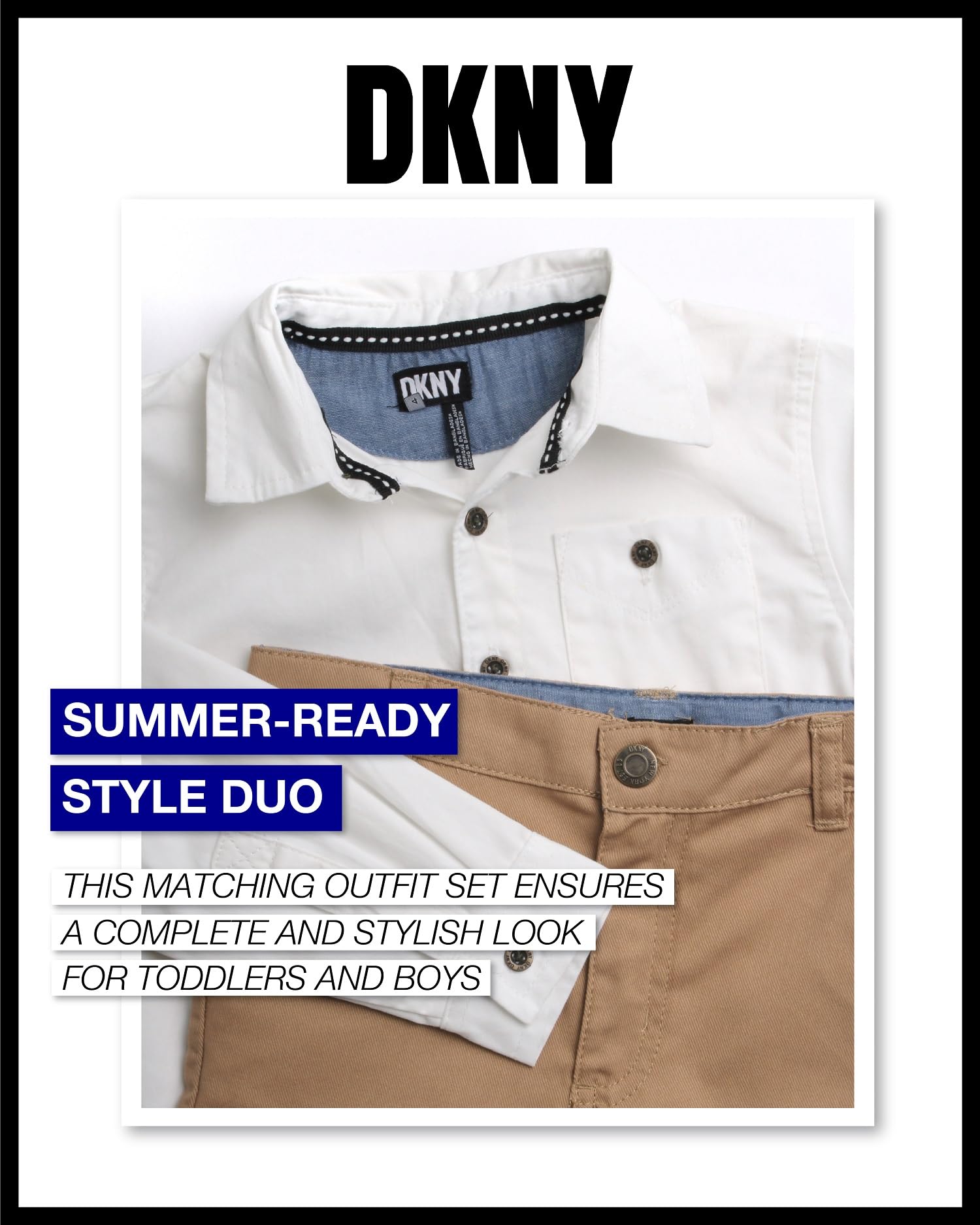 DKNY Boys' Summer Outfit Set - 2 Piece Button Down Shirt & Khaki Shorts for Toddlers (2T-7) | Casual Playwear, Beach Vacation & Preschool Outfits