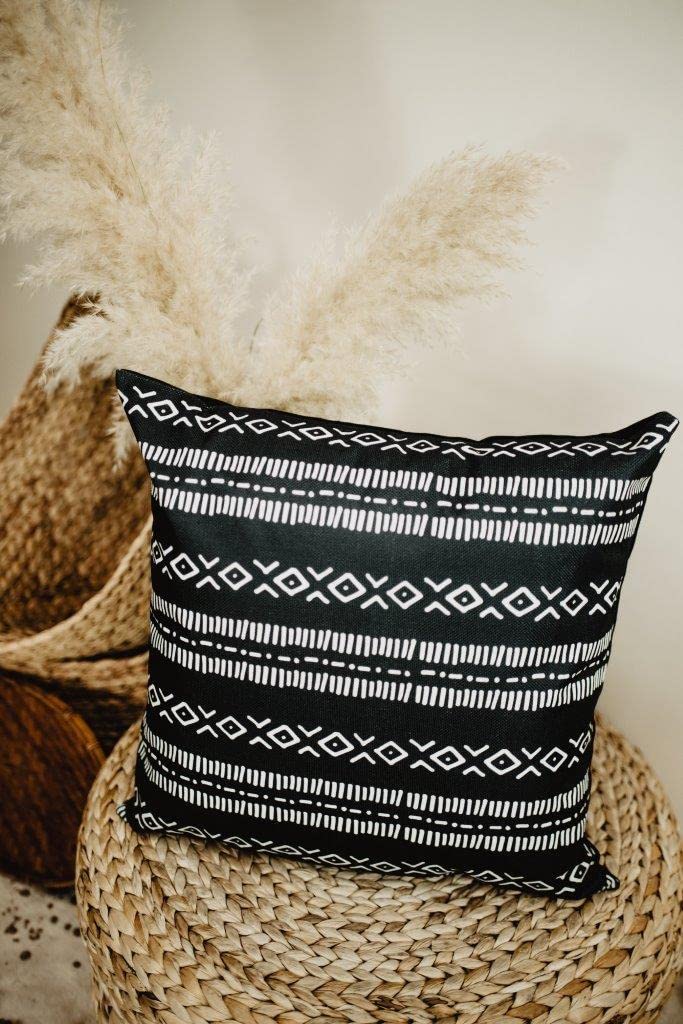 Handmade Mud Cloth Pillow Covers - Black & White Boho Throw Pillow Cases for Sofa & Bed - Modern African Home Decor Accent Pillows - Perfect for Living Room, Bedroom & Nursery Decor
