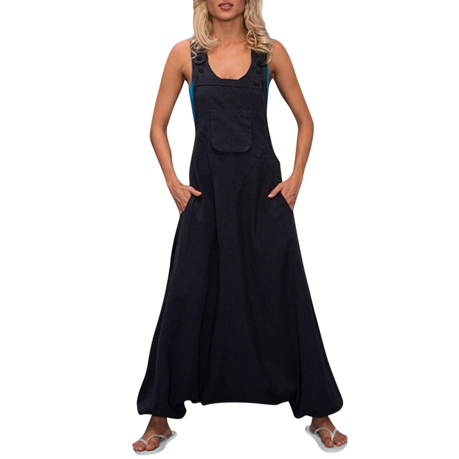 Women's Summer Jumpsuits - Solid Color Casual Romper Overalls | Loose Cotton Jumpsuit for Women | Perfect for Beach, Vacation & Everyday Wear
