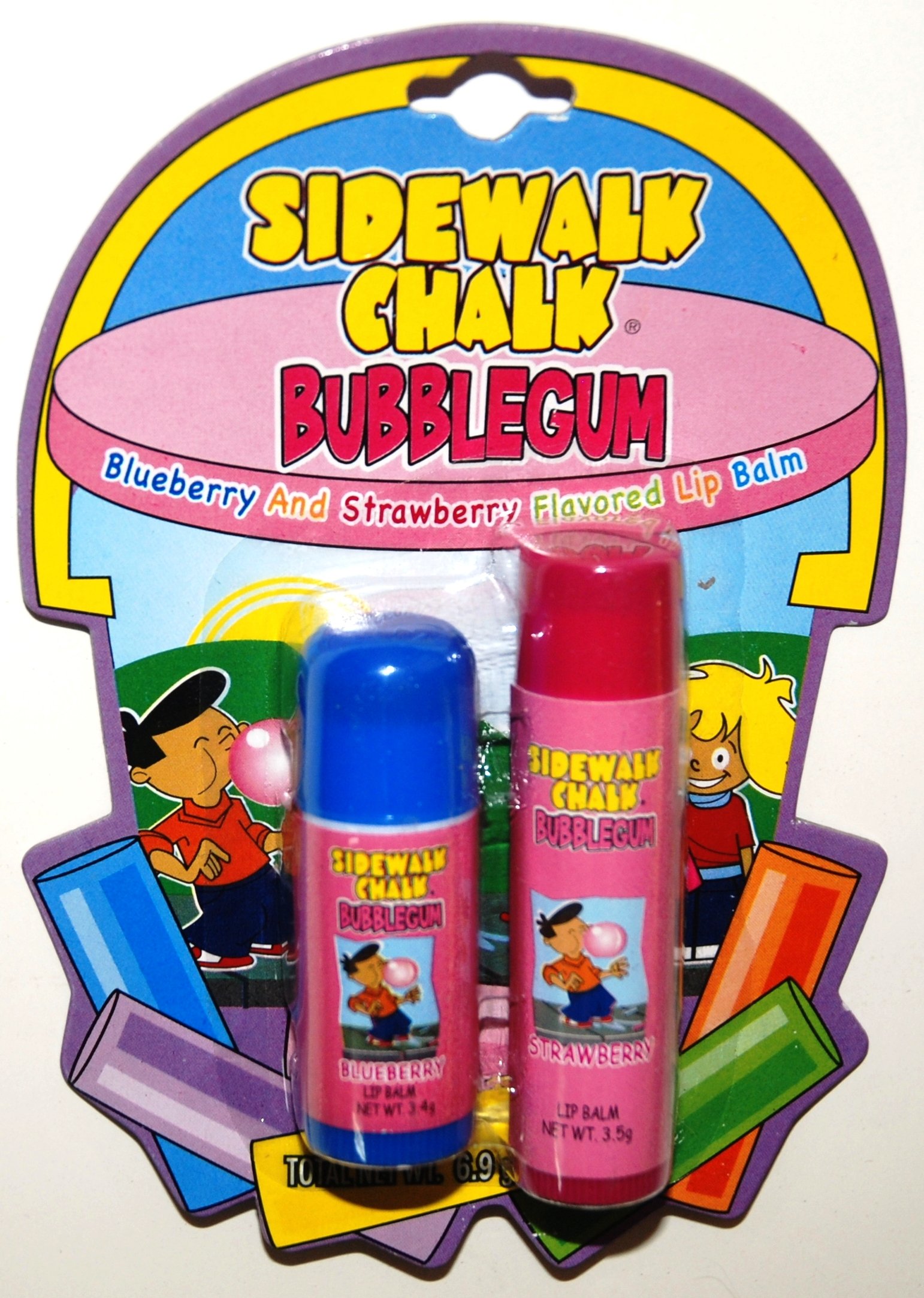 Bubblegum Flavored Sidewalk Chalk Lip Balm - Blueberry & Strawberry (1 Pack) | Fun Outdoor Activities for Kids, Summer Play & Party Favors