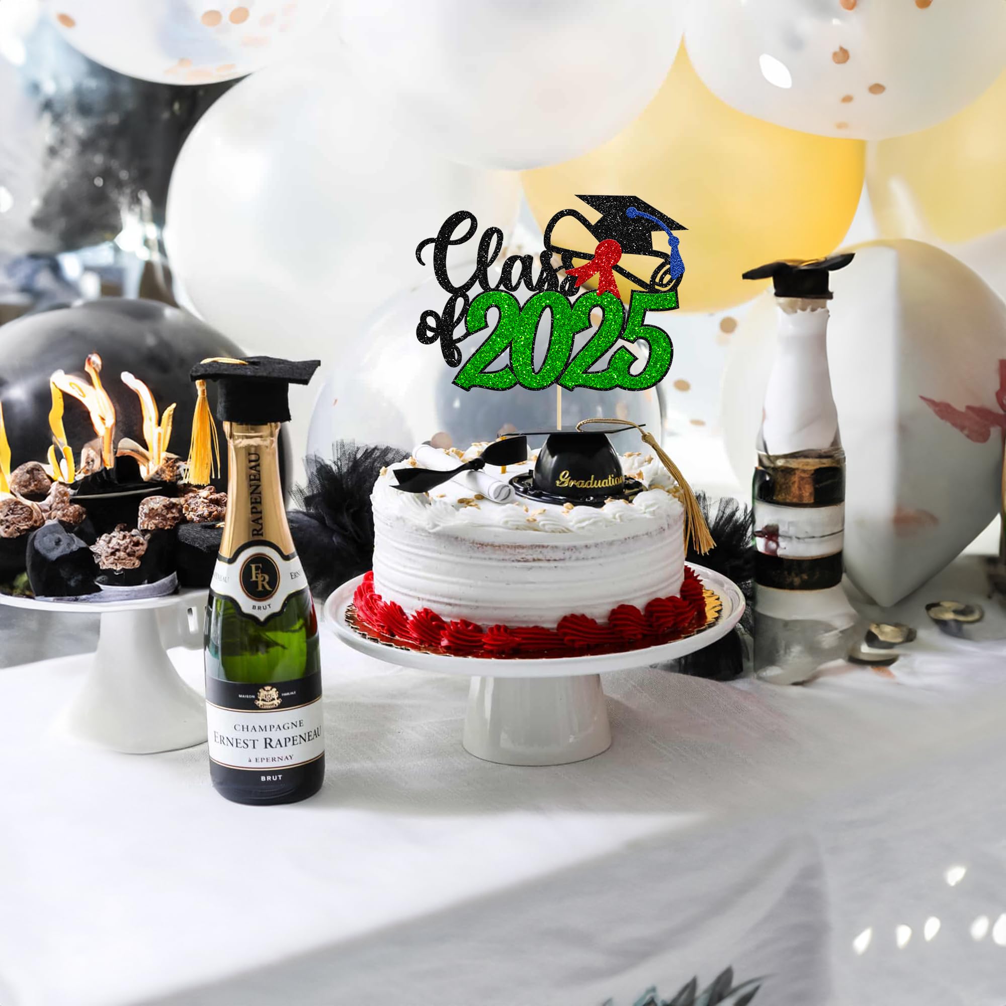 Gyufise 1 Pack Green Glitter Class of 2025 Cake Topper - Happy Graduation Decorations for Grad Party, Graduation Ceremony & Celebration Supplies - Perfect for Graduation Cakes, Cupcakes, Desserts & Party Decor