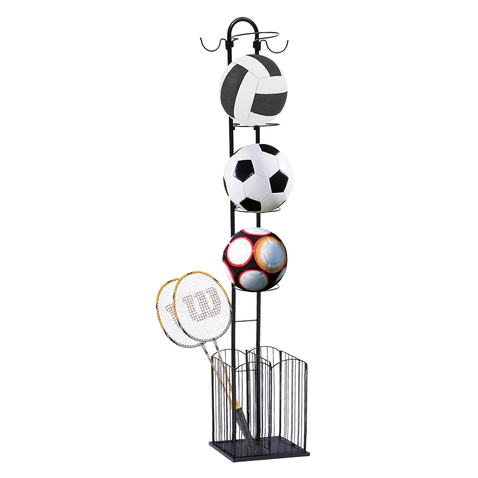 Eapmic Sports Ball Storage Rack - Heavy Duty Metal Basketball Football Soccer Volleyball Organizer Holder for Home, Garage, Gym, and Playroom - Perfect for Organizing Sports Equipment and Toys