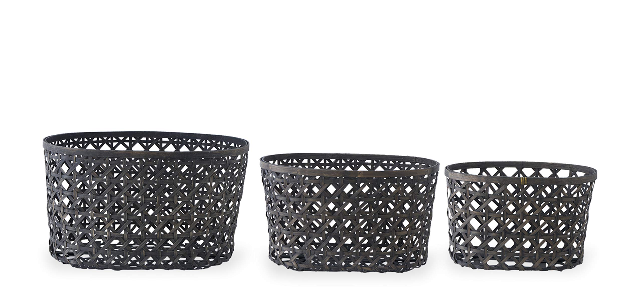 K&K Interiors Set of 3 Open Weave Bamboo Oval Nesting Baskets - Small Medium Large Sizes for Home Organization, Bathroom Storage & Farmhouse Decor