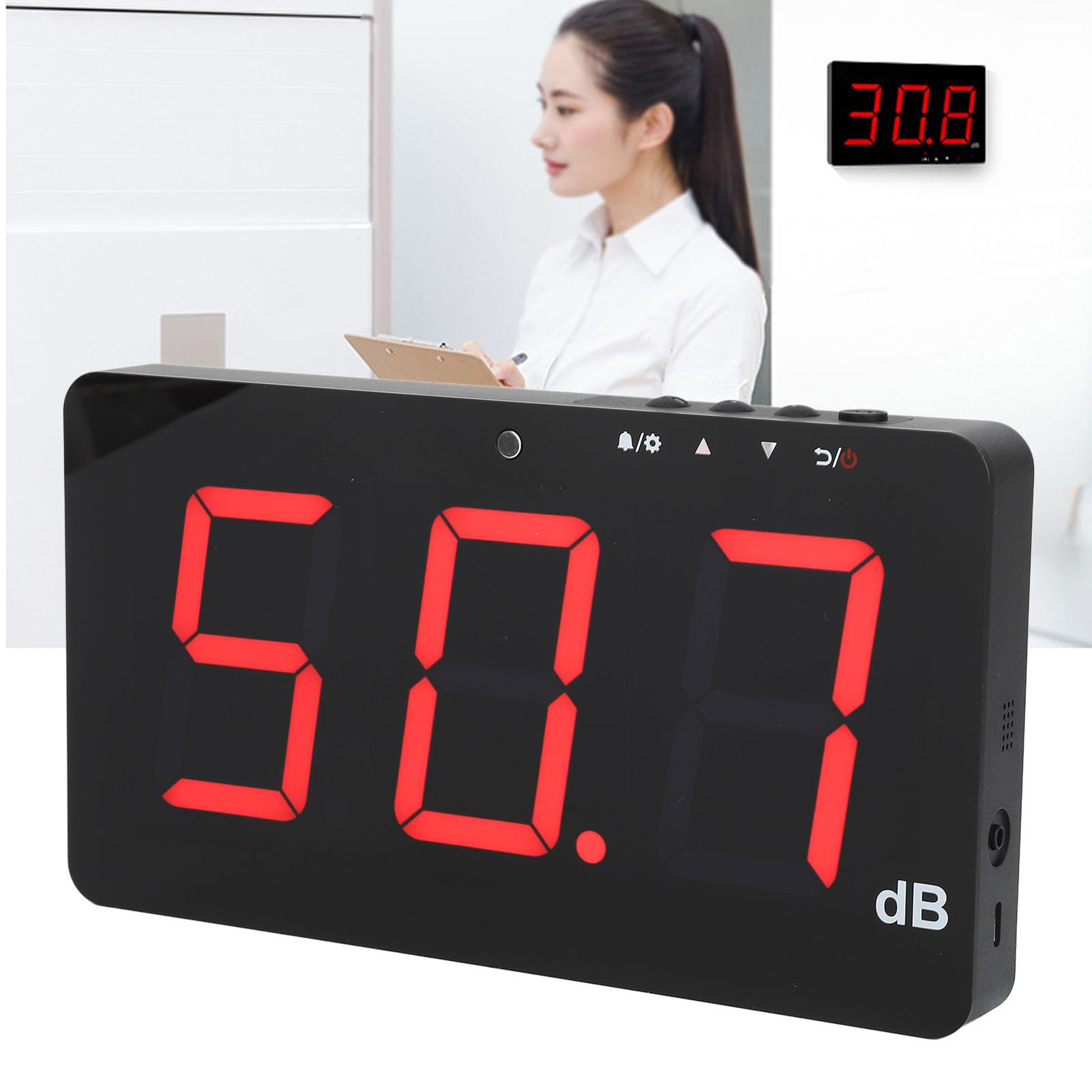 SW525D Digital Sound Level Meter - 30-130dB Wall Mounted Decibel Noise Tester with LCD Display for Home, Office, Factory & Classroom Noise Monitoring