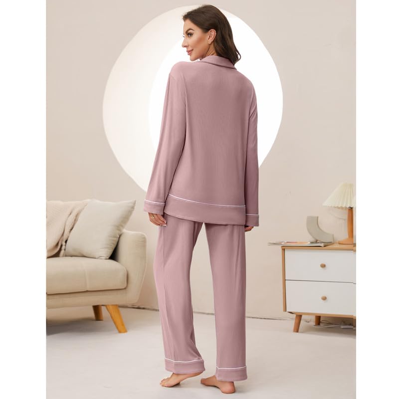 HEARTNICE Women's Soft Long Sleeve Pajama Set - Button Up Knit Sleepwear & Lounge Wear 2-Piece Pajamas for Women - Perfect for Sleeping, Relaxing at Home, and Cozy Winter Nights