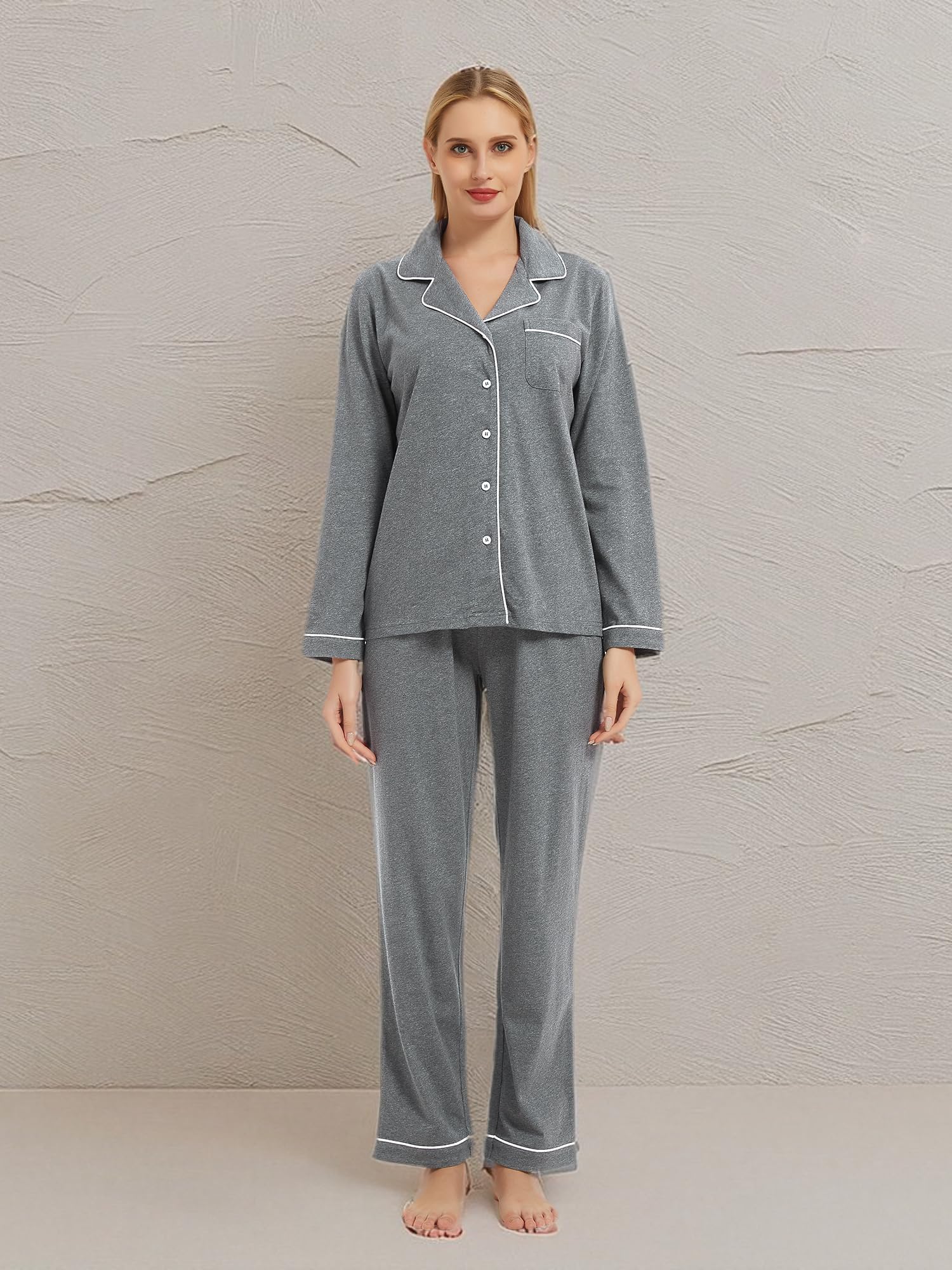 Soft Cotton Pajama Set for Women - Long Sleeve Sleepwear & Lounge Outfit for Home Comfort
