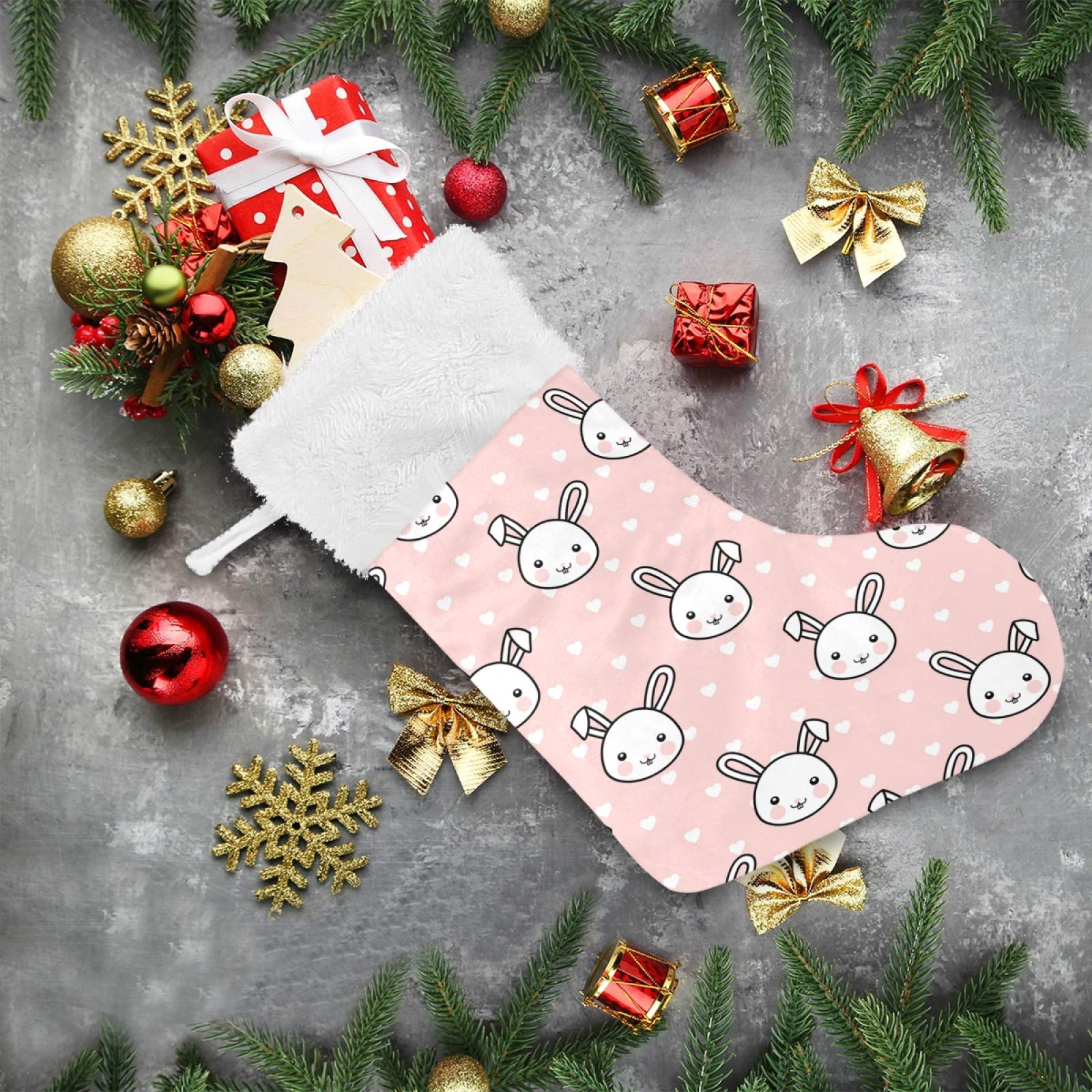 Blueangle 17.7 Inch White Bunny Christmas Stockings - Cute Holiday Gift Holders for Xmas Decor, Party Favors & Home Ornaments (1 Pack) - Perfect for Fireplace Mantel, Bedroom Decor & Christmas Tree Gift Hanging