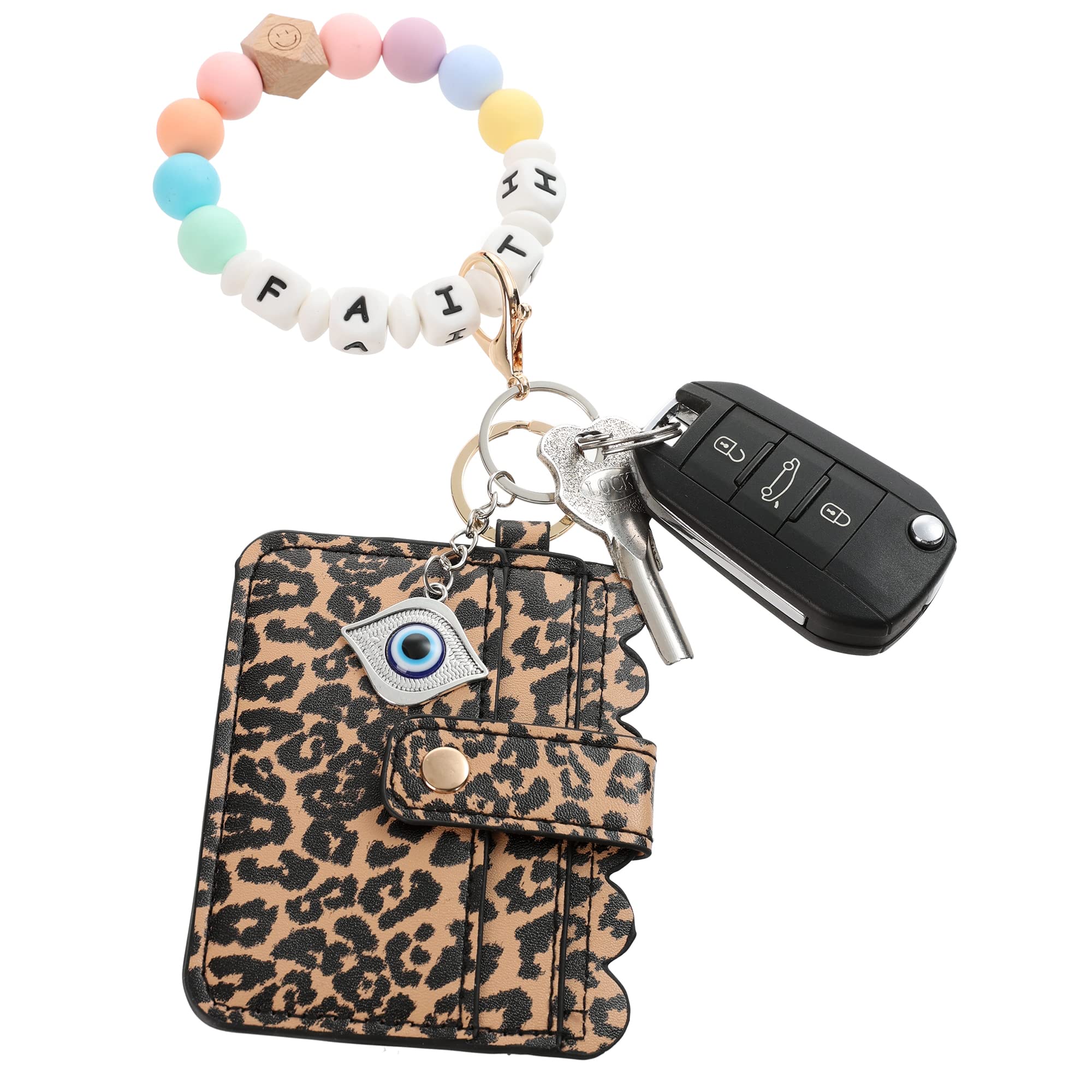 Women's Silicone Bead Keychain Bracelet with Card Holder & Wallet Wristlet - Fashionable Accessory for Keys, Cards & Cash - Perfect for Shopping, Travel & Everyday Use