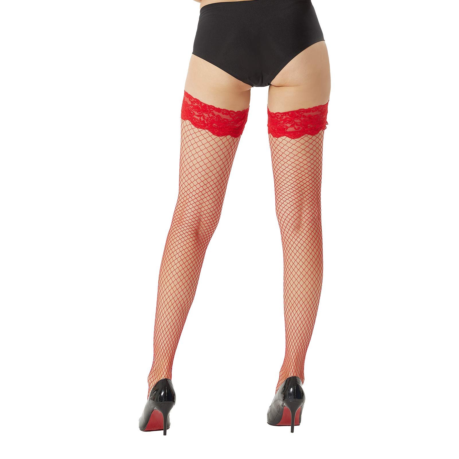 MANZI Fishnet Thigh High Stockings for Women - Sexy Lace Top with Silicone Grip - Perfect for Cosplay, Halloween, Date Night & Boudoir Photography