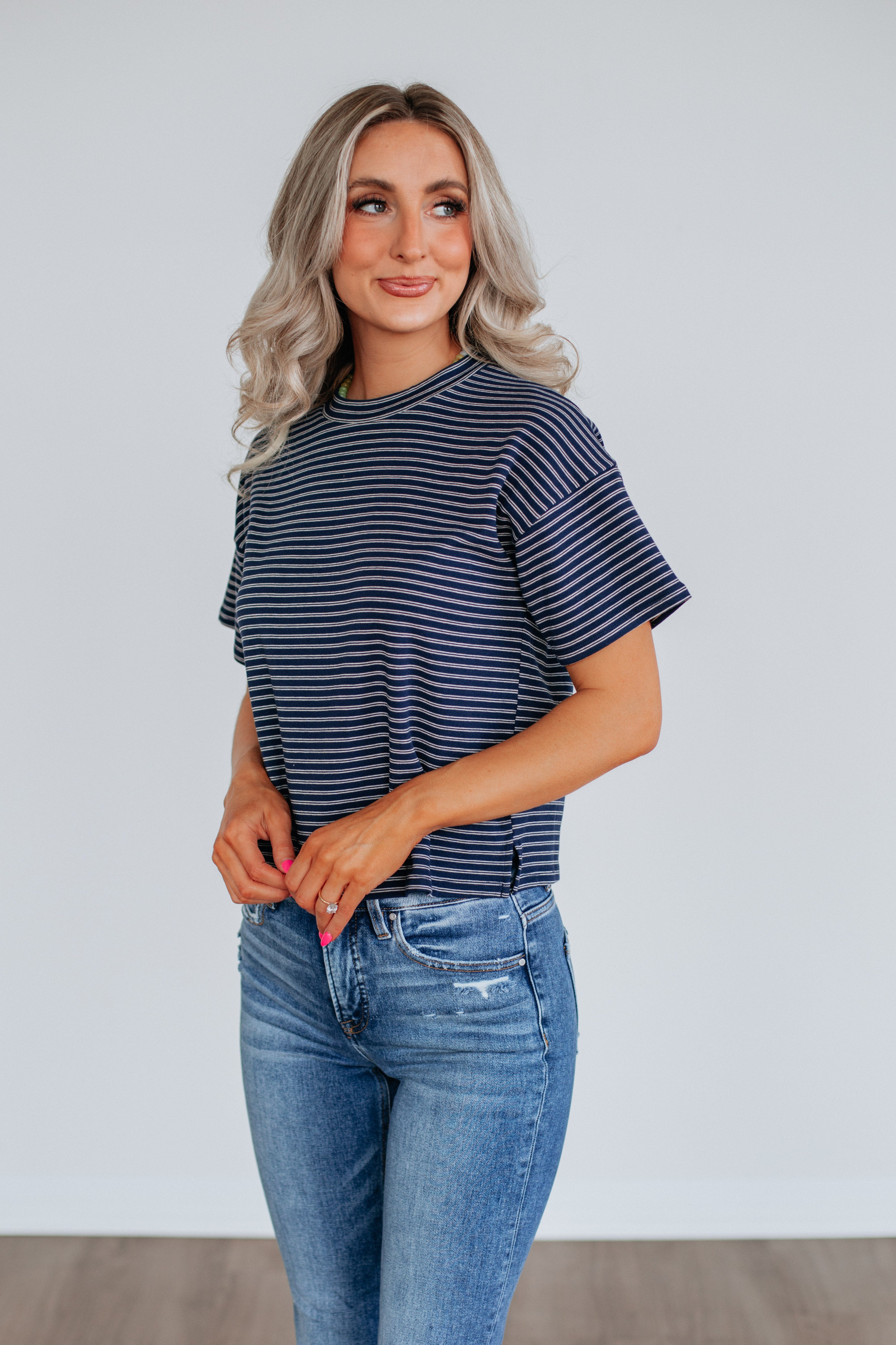 Allie Striped Top Navy Mix - Stylish Women's Casual Blouse for Everyday Wear, Office & Outings
