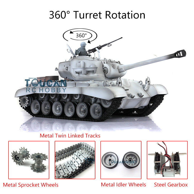2.4Ghz Henglong 1/16 Scale RC Tank - Upgraded USA M26 Pershing 3838 with 360° Rotating Turret, Metal Tracks & Sprocket Wheels | Realistic Smoke Effect | Perfect for Military Enthusiasts & Collectors | Indoor & Outdoor Play, Battle Simulation, Display Showpiece
