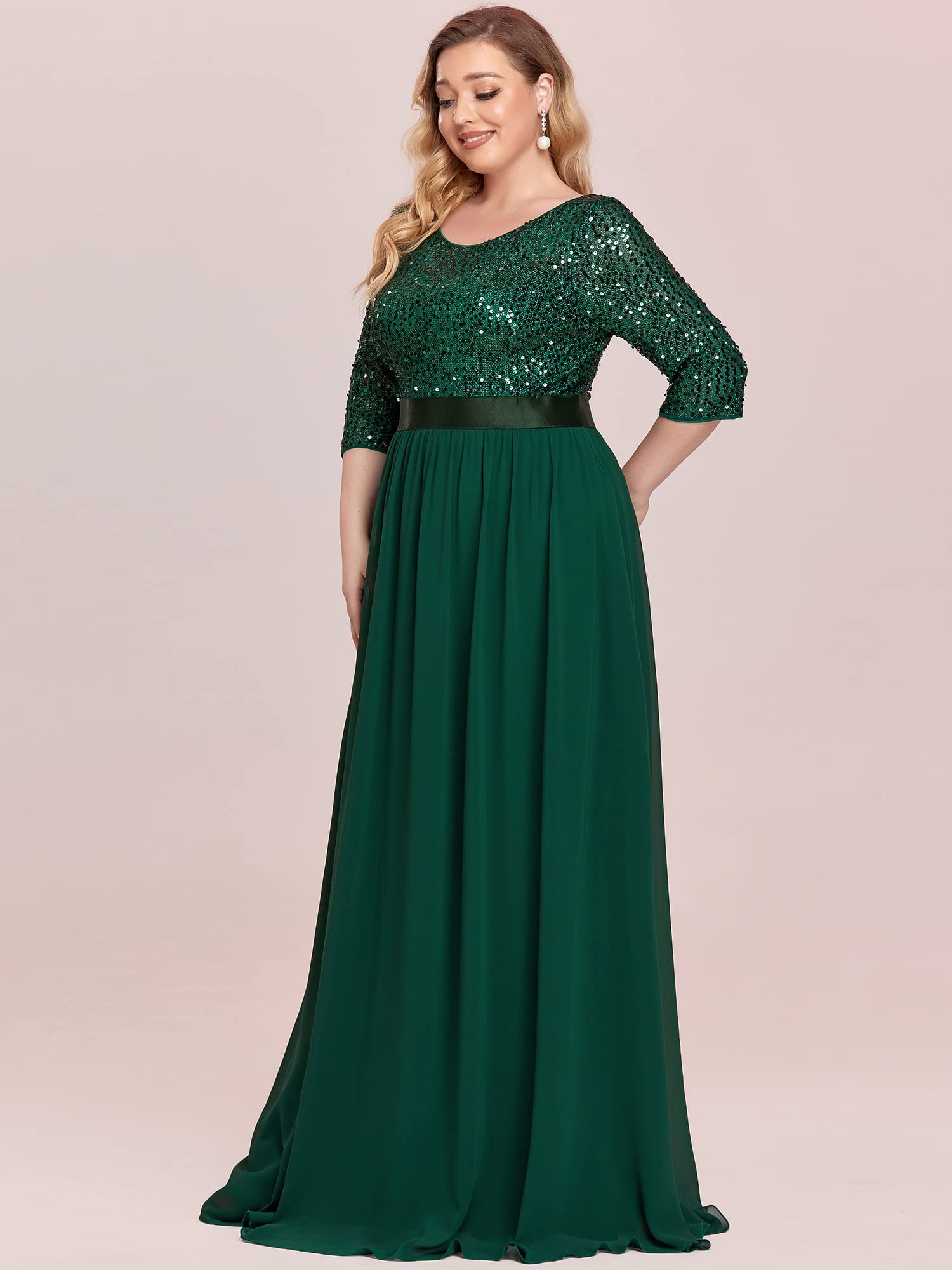 Ever-Pretty Women's Sequin Round Neck Maxi Dress Plus Size Formal Evening Gown for Weddings, Parties & Special Occasions - Style 0683-PZ