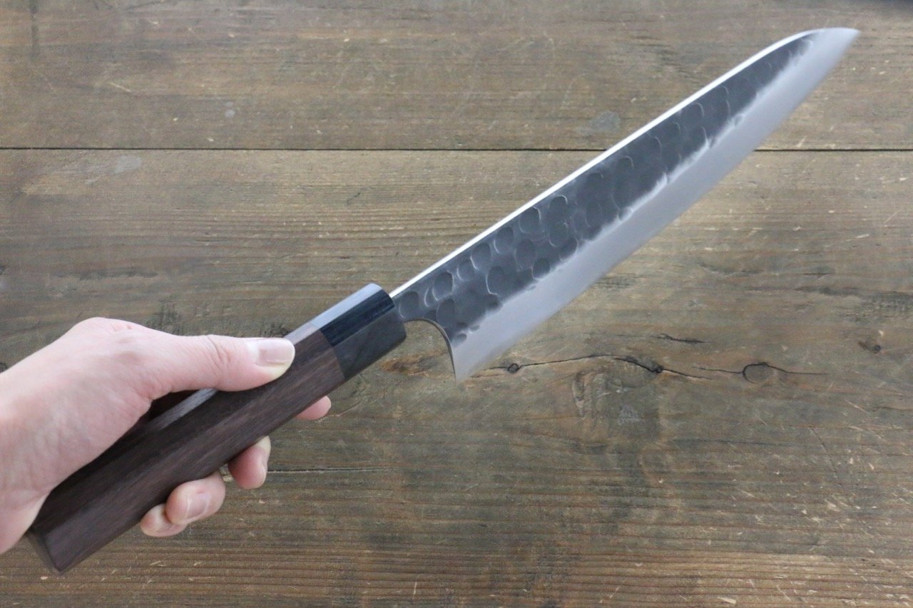 Premium Seisuke Blue Steel No.2 Hammered Kurouchi Gyuto Chef Knife 240mm - Japanese High Carbon Steel Kitchen Knife with Exquisite Shitan Handle - Perfect for Sushi, Meat Cutting & Professional Cooking
