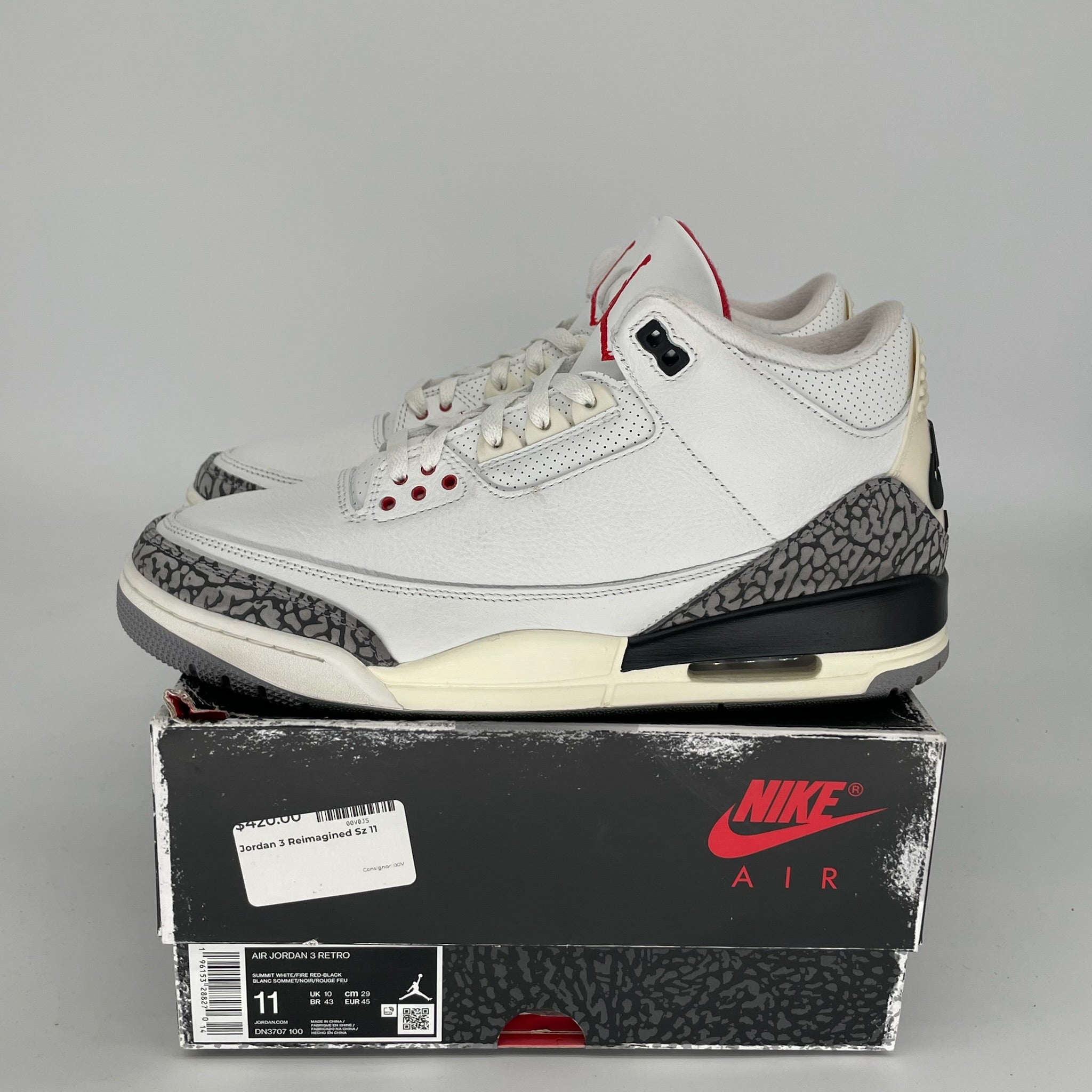 Original Air Jordan 3 White Cement Reimagined Men's Basketball Shoes - Size 11 (DN3707-100) | Retro Sneakers for Streetwear & Casual Outfits