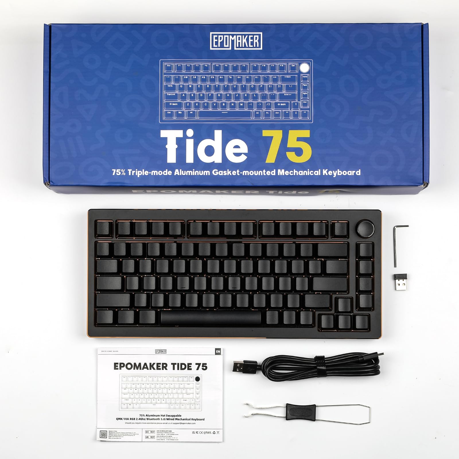 EPOMAKER Tide75 QMK/VIA Programmable Wireless Mechanical Keyboard - 75% Compact Aluminum Body, Bluetooth/2.4Ghz/USB-C Connectivity, FR4 Plate - Creamy Linear Lemon Switches for Windows/Mac (Black) - Perfect for Gaming, Coding & Office Work