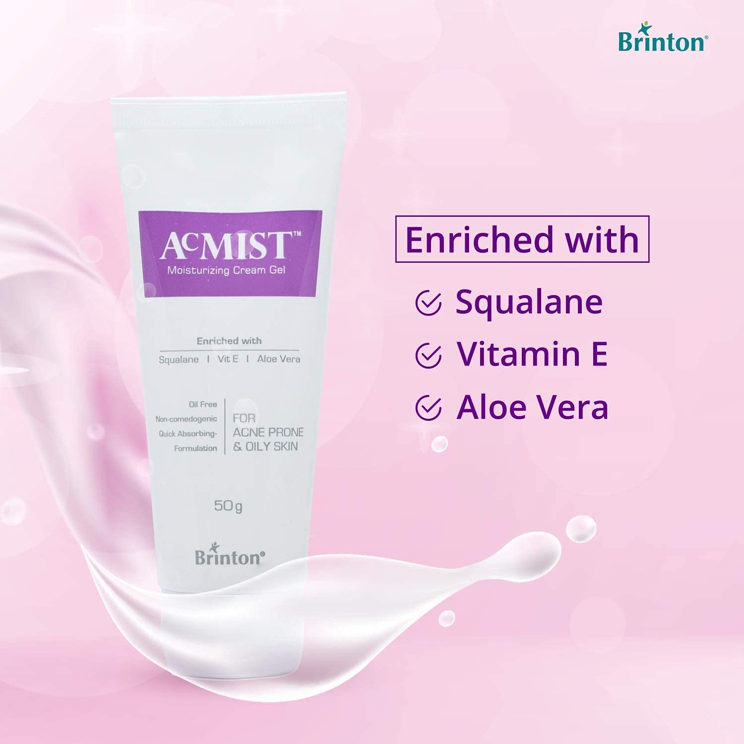 AcMist Oil-Free Moisturizing Cream Gel for Acne Prone & Oily Skin - Hydrating Face Moisturizer with Lightweight Formula - 50g for Daily Skincare Routine | Perfect for Morning & Night Use