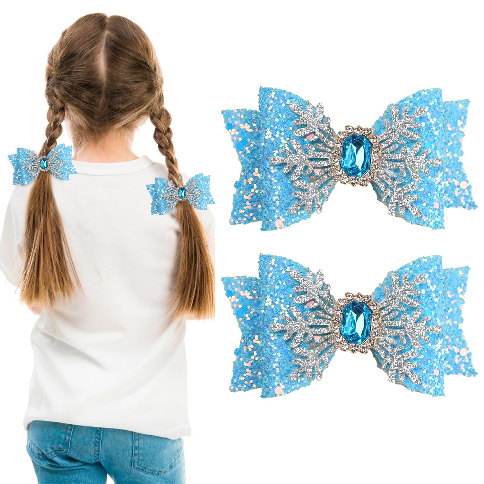 Christmas Hair Clips for Girls - Festive Snowflake Hair Barrettes with Rhinestones & Glitter (2PCS, Blue) - Perfect for Holiday Parties, Xmas Gifts & Winter Celebrations