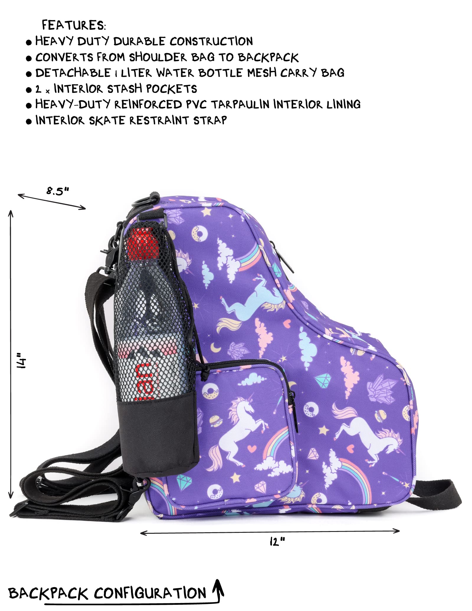 Fydelity Roller Skate Backpack for Women & Girls - Durable Checkered Rainbow Black Ice Skating Bag - Perfect for Rink, Park & Travel Accessories