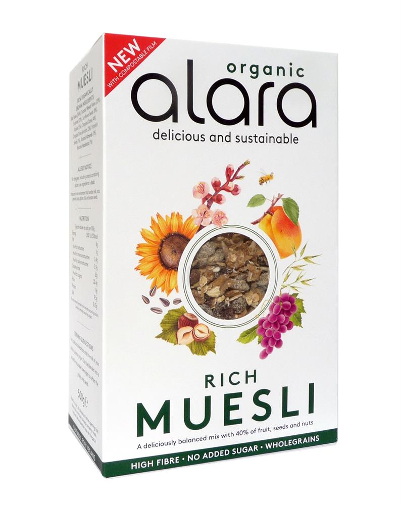 Alara Organic Rich Muesli 500g - Healthy Breakfast Cereal with Nuts & Dried Fruits - Perfect for Vegan, Gluten-Free Diets & On-the-Go Snacking