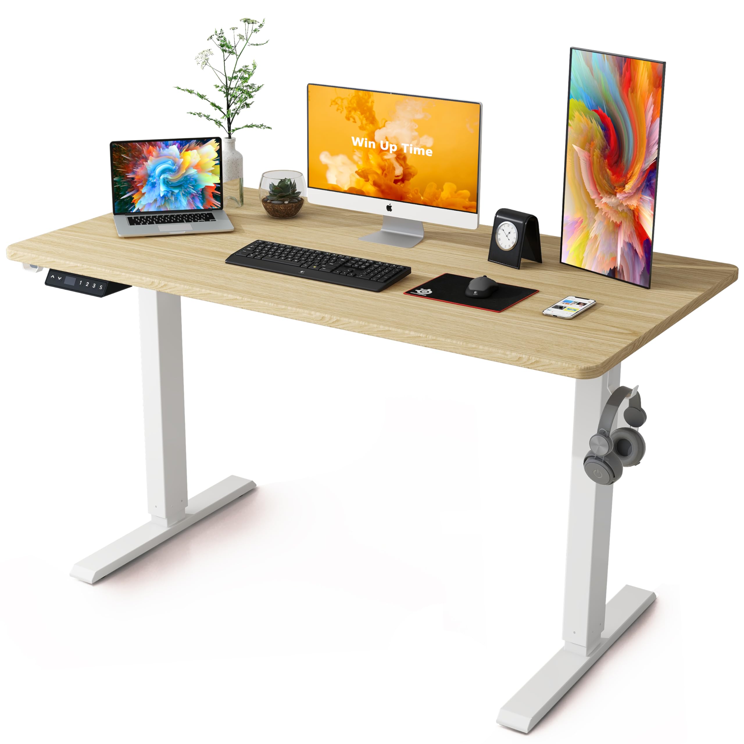 Electric Standing Desk - Adjustable Height Whole Piece Desktop, Sit Stand Computer Desk with Wheels | Perfect for Home Office, Gaming & Workspace Ergonomics