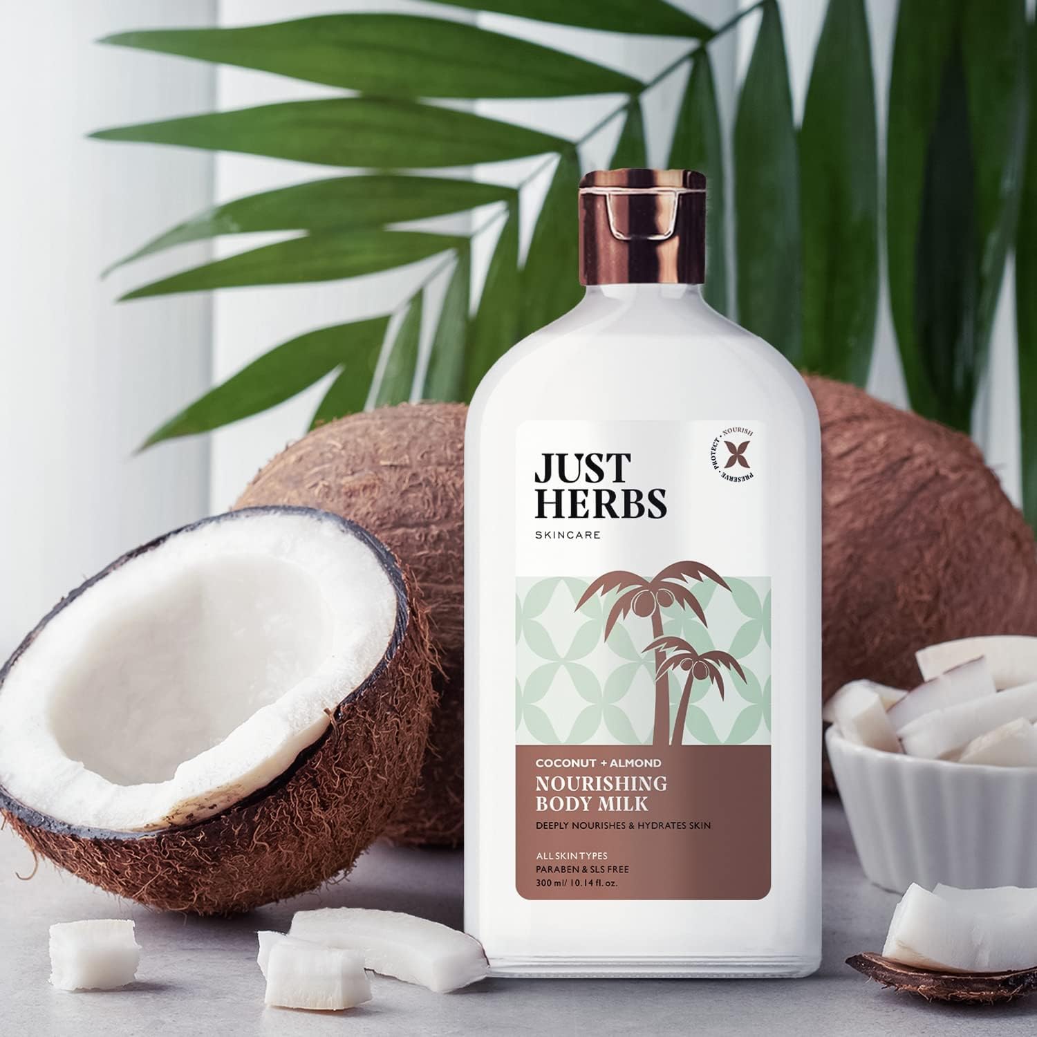 Just Herbs Nourishing Body Milk with Coconut & Almond Oil for Men & Women | Hydrating & Moisturizing Body Lotion for Dry Skin in Winter | Perfect for Daily Skincare Routine & After-Shower Use