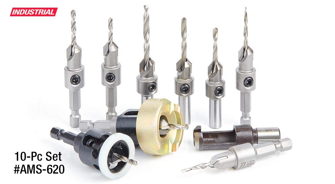 Amana Tool AMS-306 3-Piece Carbide Tipped Countersink Plug Cutter & Plug Planer Set - Perfect for Woodworking, Cabinet Making, and DIY Projects