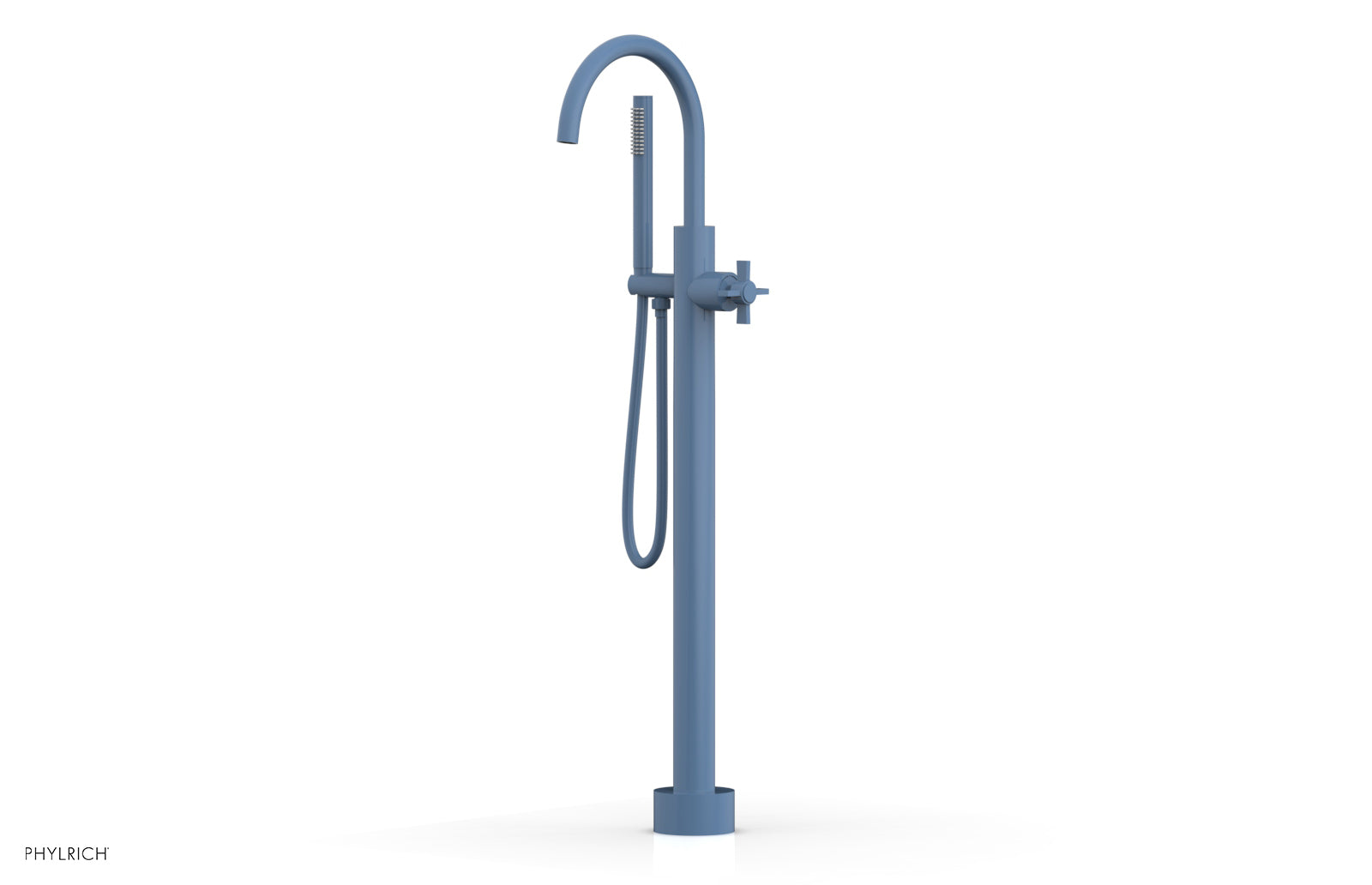 Premium Tall Floor Mount Tub Filler with Cross Handle & Hand Shower - D1314401 - Perfect for Modern Bathroom Renovations and Spa-Like Showers