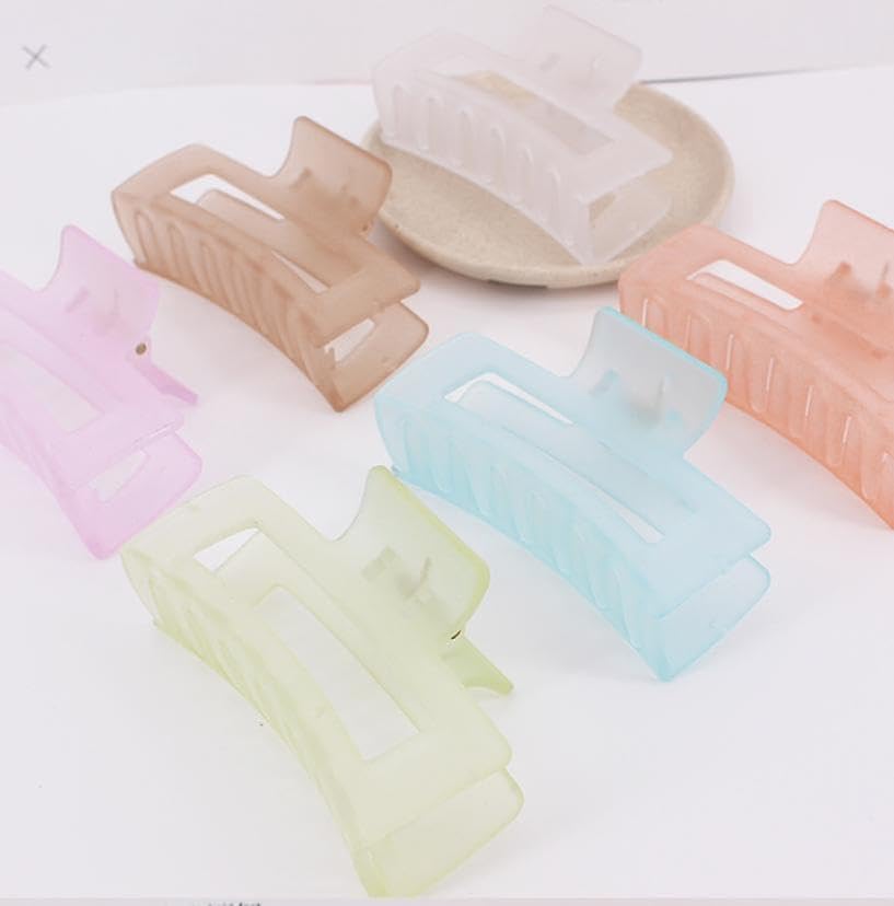 Korean Fashion Large Rectangular Matte Hair Claw Clips for Women & Girls - 6 Pack Multicolor Hair Accessories for Ponytails, Buns & Updos