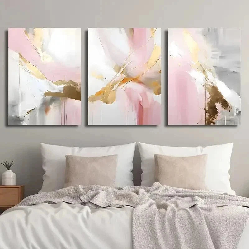 3-Piece Abstract Blush Pink and Gold Wall Art Set - 60x90cm Framed Canvas Prints - High Quality Australian Made - Ready to Hang - Perfect for Living Room, Bedroom & Office Decor