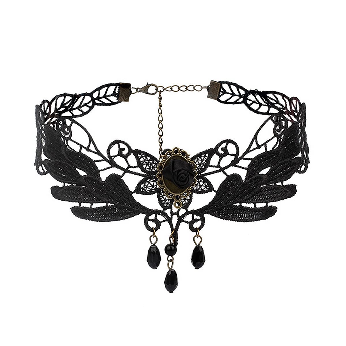 Punk Goth Tattoo Choker Necklace for Women - Black Lace Stretch Choker with Suede Leather Pendant | Adjustable Collar Necklace Gift for Alternative Fashion, Rave & Gothic Style