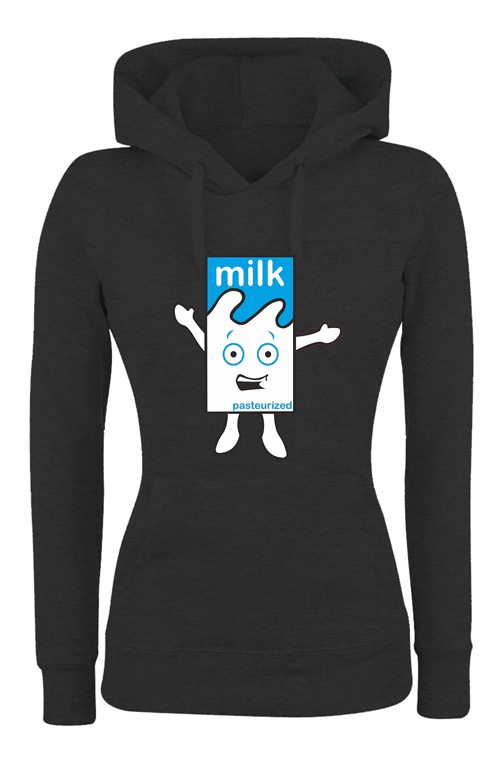 Funny Hoodie for Women - Social Crazy Fleece Pullover with Hood | High Quality & Perfect Fit | Milky Milk Humor Design | Made in Italy (Black, Large) | Casual Wear, Street Style, Gift Idea