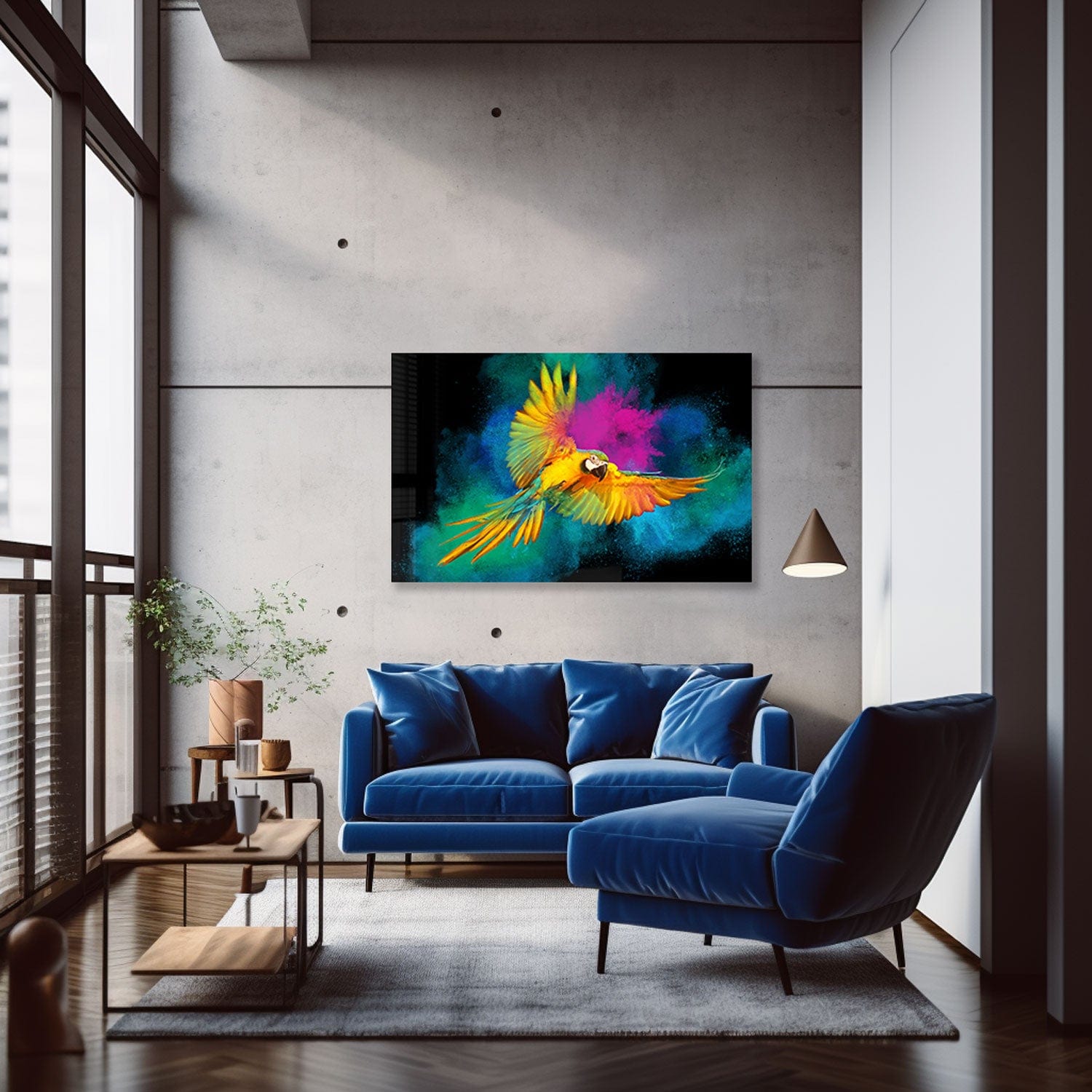 Rainbow Parrot Tempered Glass Wall Art - Vibrant Home Decor for Living Room, Bedroom & Office - Shatterproof Glass Painting for Modern Interior Design