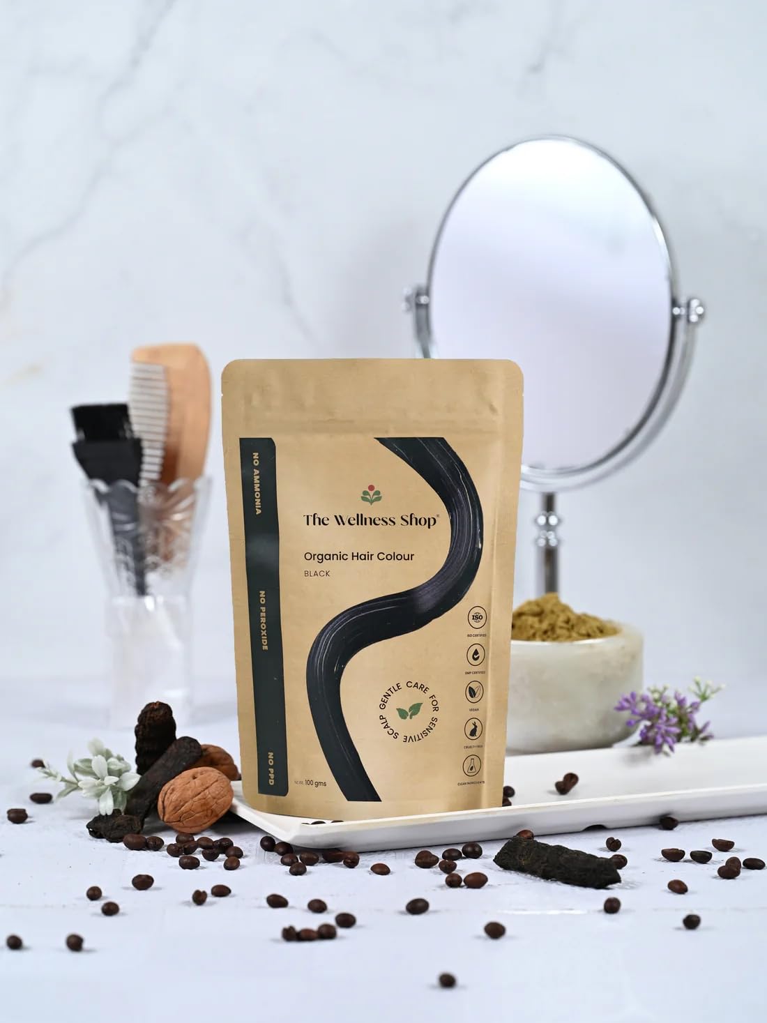 Organic Black Hair Color - Ammonia Free, Henna Based | Strengthens Hair Roots & Prevents Dandruff | Long-Lasting Natural Hair Dye (1 Count) | Perfect for At-Home Hair Coloring & Covering Gray Hair