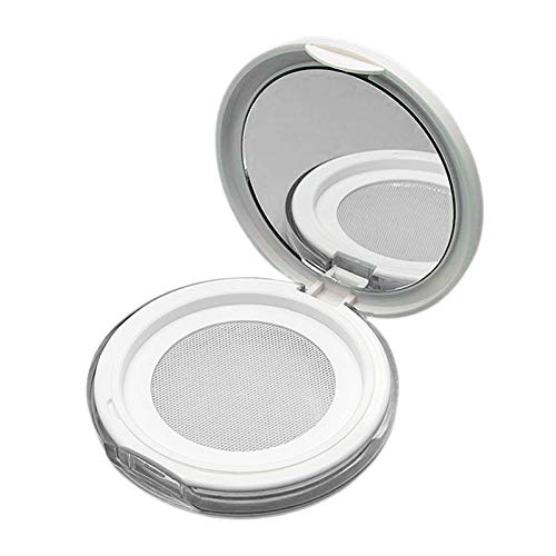 Menolana 0.1 oz Refillable Empty Makeup Powder Compact Case - Plastic Travel Cosmetic Container with Mirror | Portable Powder Holder for On-the-Go Touchups, Professional Makeup Artists & Daily Beauty Routine (White)