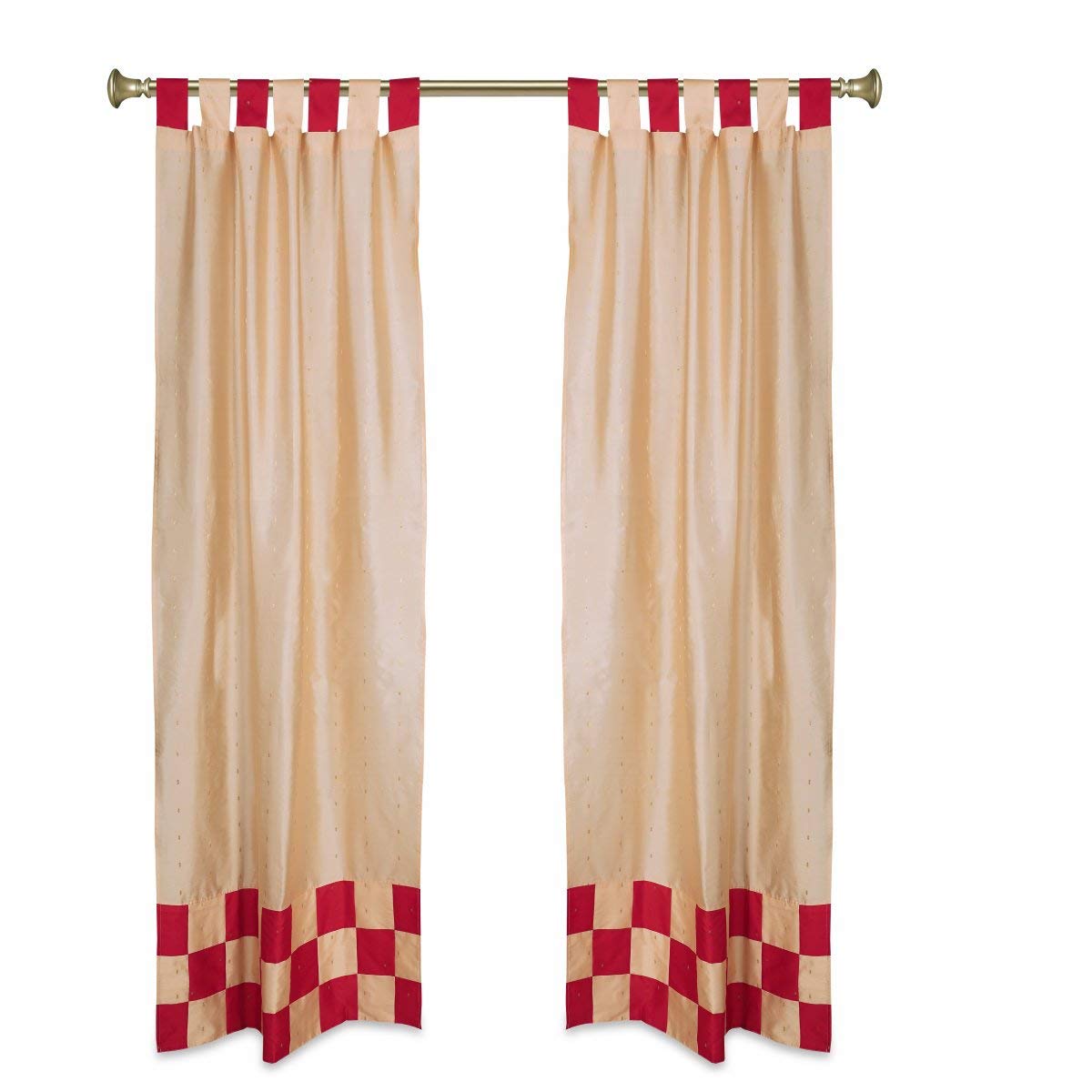 2 Pack Eclectic Gold Indian Sari Tab Top Cafe Curtains - 36 Inch Wide x 24 Inch Long, Boho Kitchen Window Drapes for Farmhouse, Apartment & Coffee Shop Decor