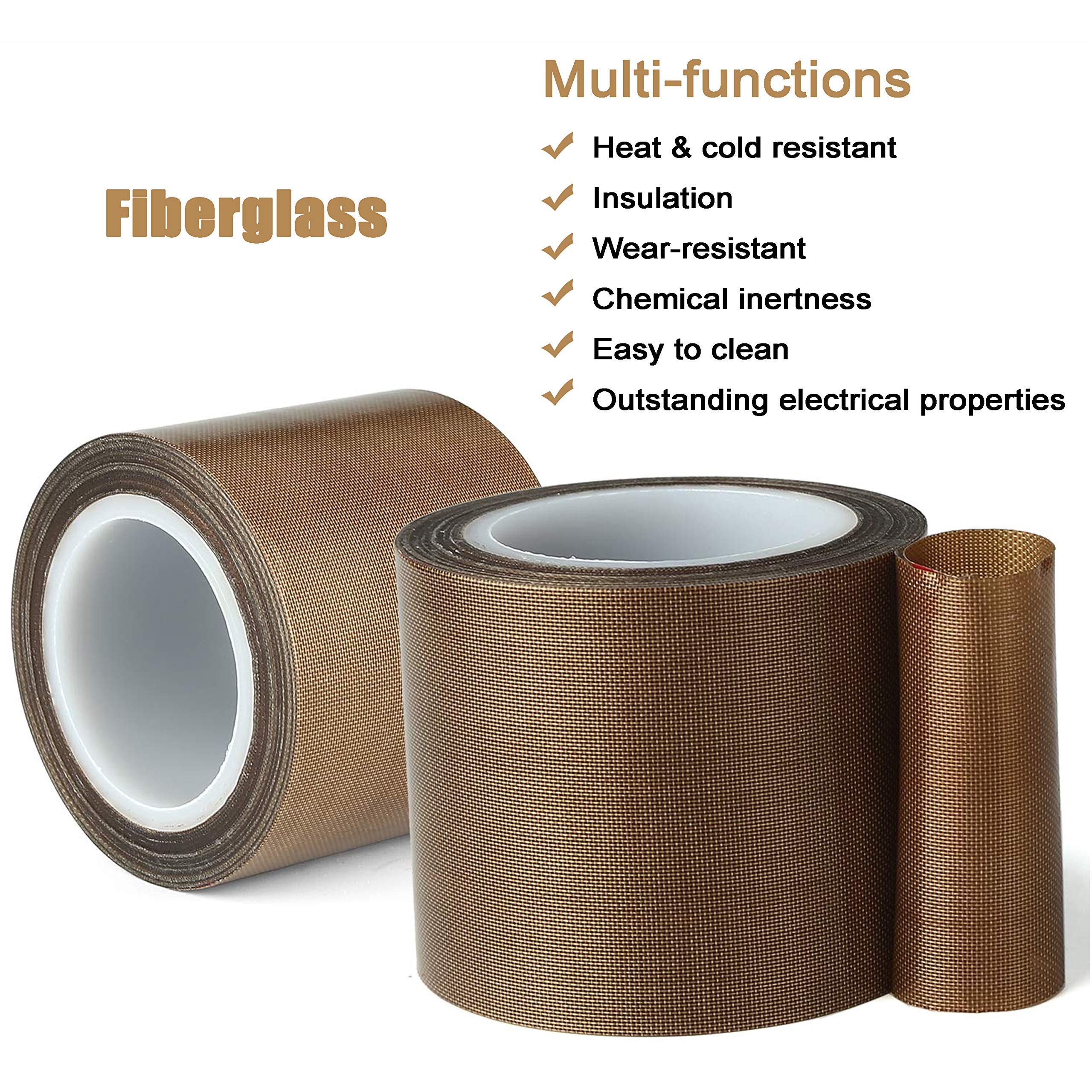 High-Temperature PTFE Coated Fiberglass Adhesive Tape - 1/2 Inch x 30 Feet, Teflon Fabric Tape for Vacuum Sealer Machines & Hand Impulse Sealers | Compatible with FoodSaver, Seal-A-Meal, Weston, Cabela's | Perfect for Food Packaging, Insulation & DIY Repairs