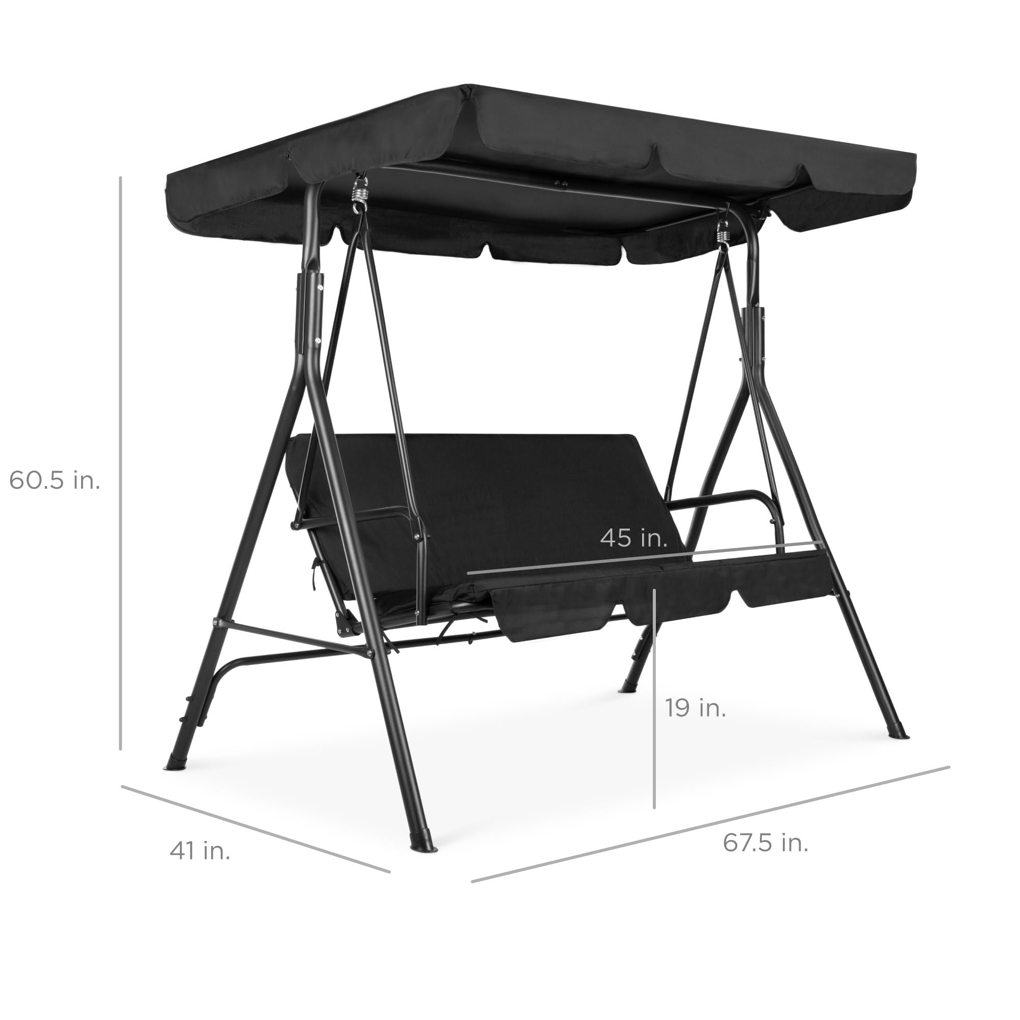 Best Choice Products 2-Person Outdoor Patio Swing Chair with Convertible Canopy - Adjustable Shade Hanging Glider Porch Bench for Garden, Backyard, Poolside - Removable Cushions, Black - Perfect for Relaxing, Reading & Enjoying Outdoor Breezes