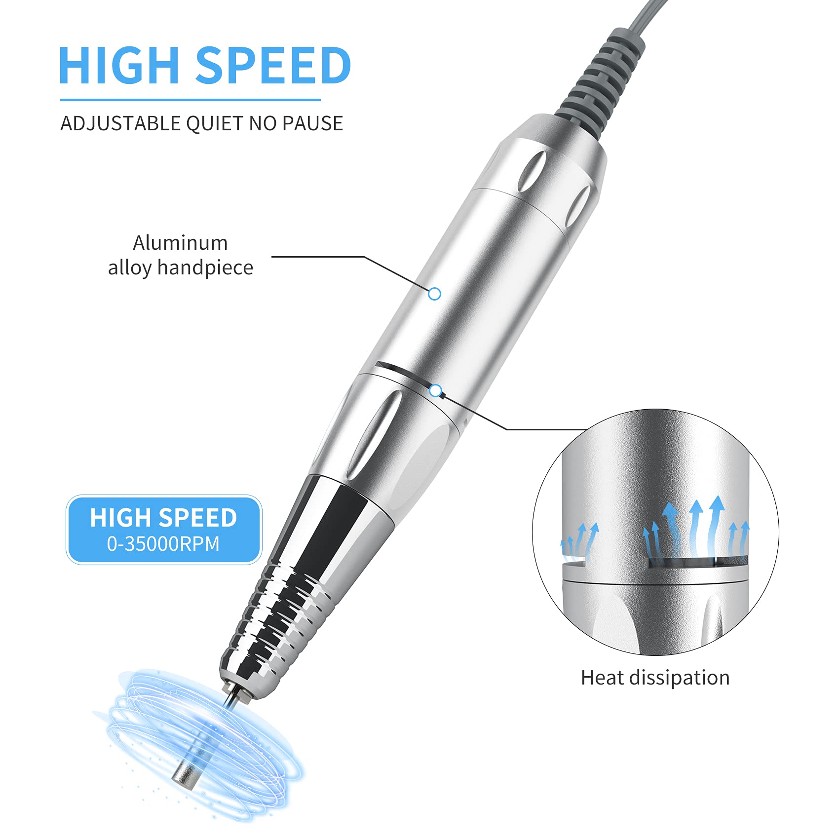 VTRIN Professional Electric Nail Drill Kit - Portable Nail File Machine for Acrylic Nails with 6 Drill Bits & Sanding Bands - Low Heat High Speed Nail Art Tool for Salon, Home & DIY Manicure/Pedicure - Perfect for Nail Extensions, Gel Polish Removal & Nail Shaping