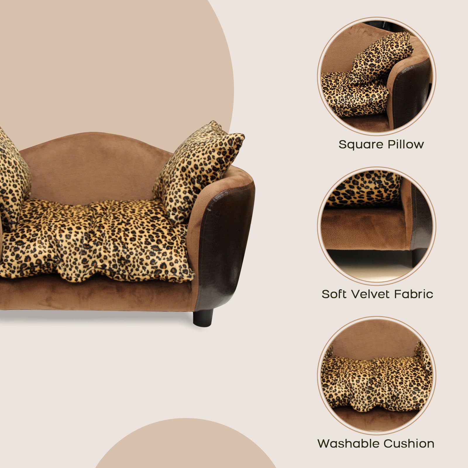 **Cozy Small Dog Sofa Bed - Supportive Foam Pet Couch with Washable Cover & Anti-Skid Bottom - Modern Low-Back Design for Dogs & Cats - Leopard Print Puppy Bed for Living Room & Bedroom**
