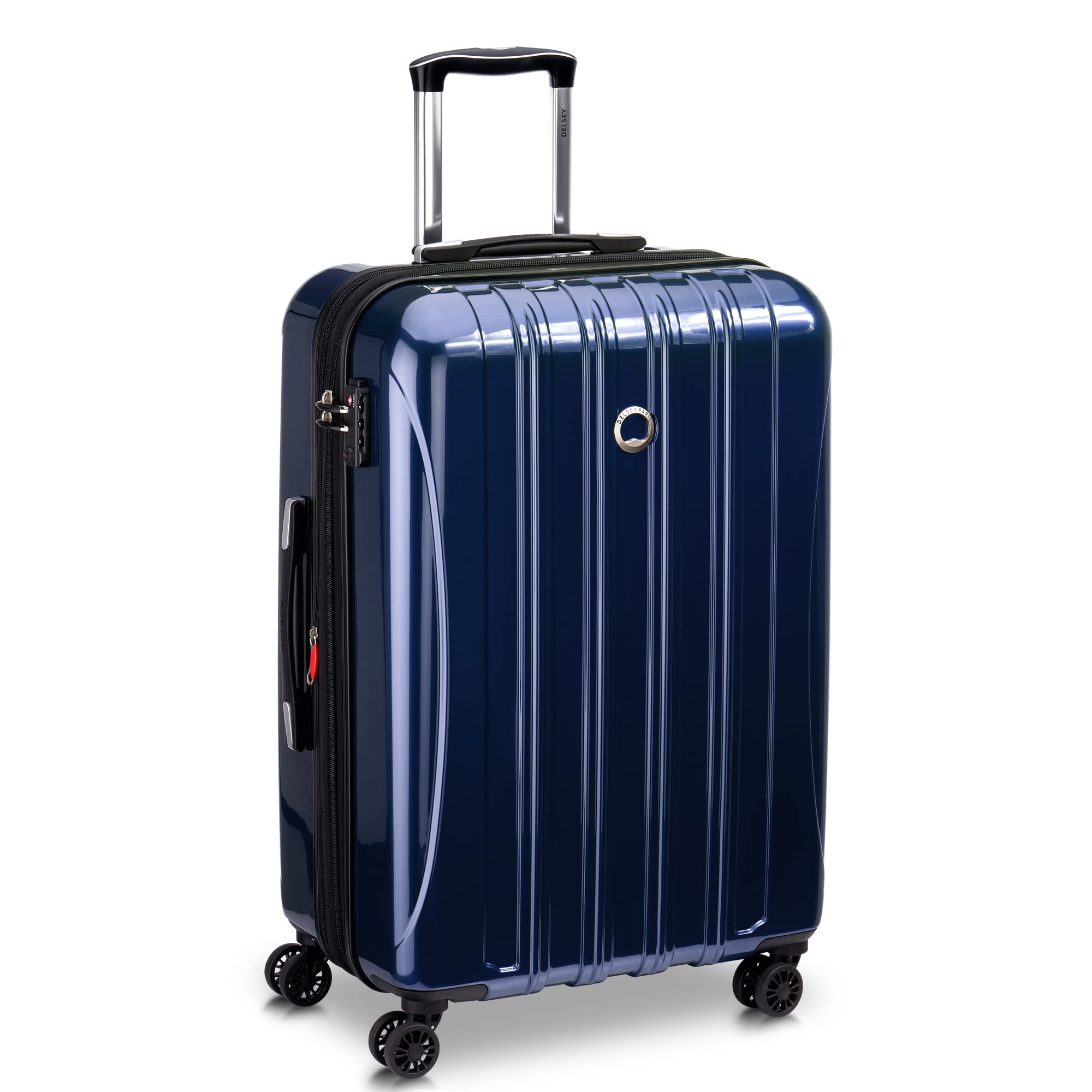 Delsey Paris Helium Aero Hardside Expandable Spinner Luggage - 25 Inch Checked-Medium Suitcase with 360° Wheels, Cobalt Blue | Perfect for International Travel & Business Trips