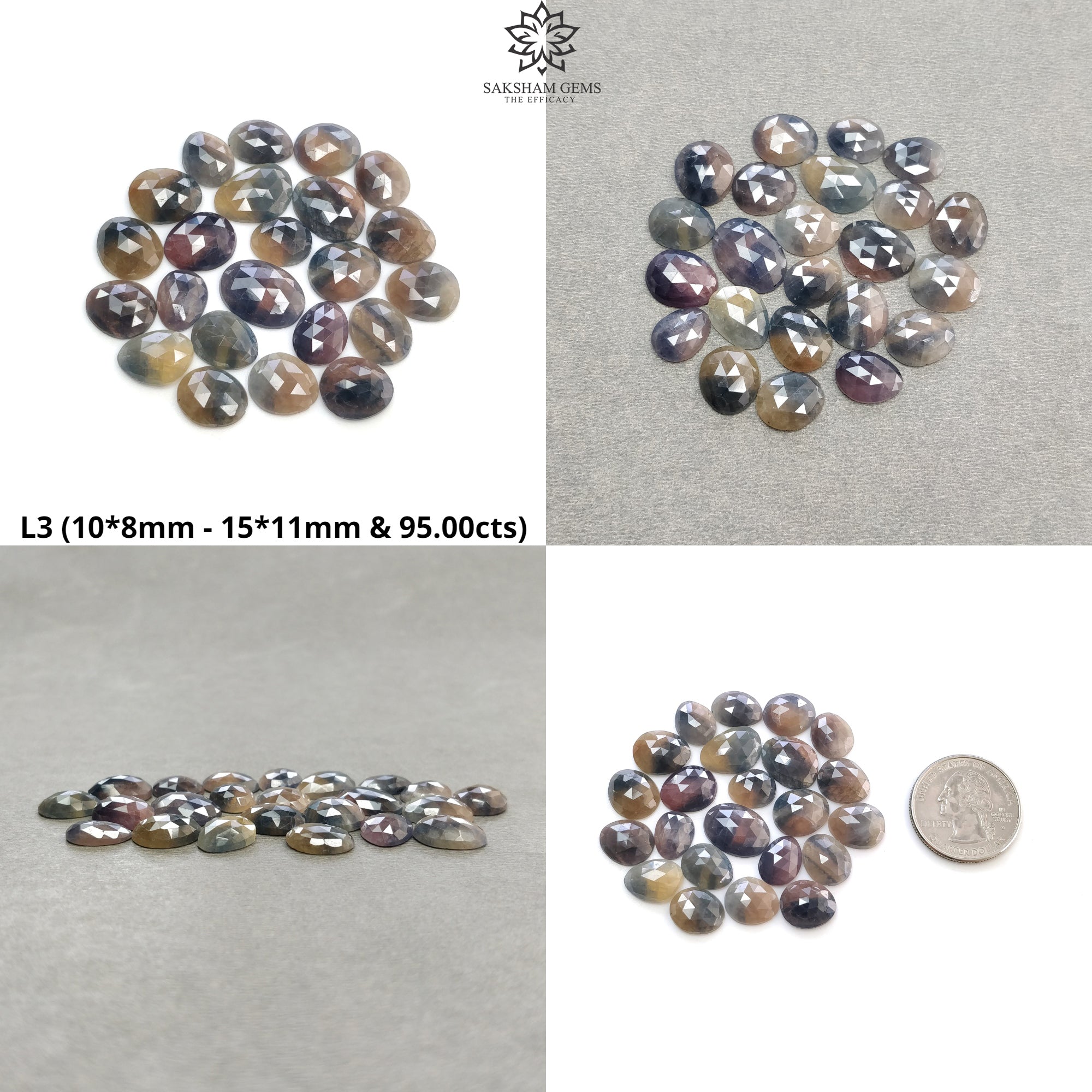 Natural Untreated Blue & Multi-Color Sapphire Gemstone Rose Cut Egg Shape Lot - Perfect for Jewelry Making, Engagement Rings & Healing Crystal Collections