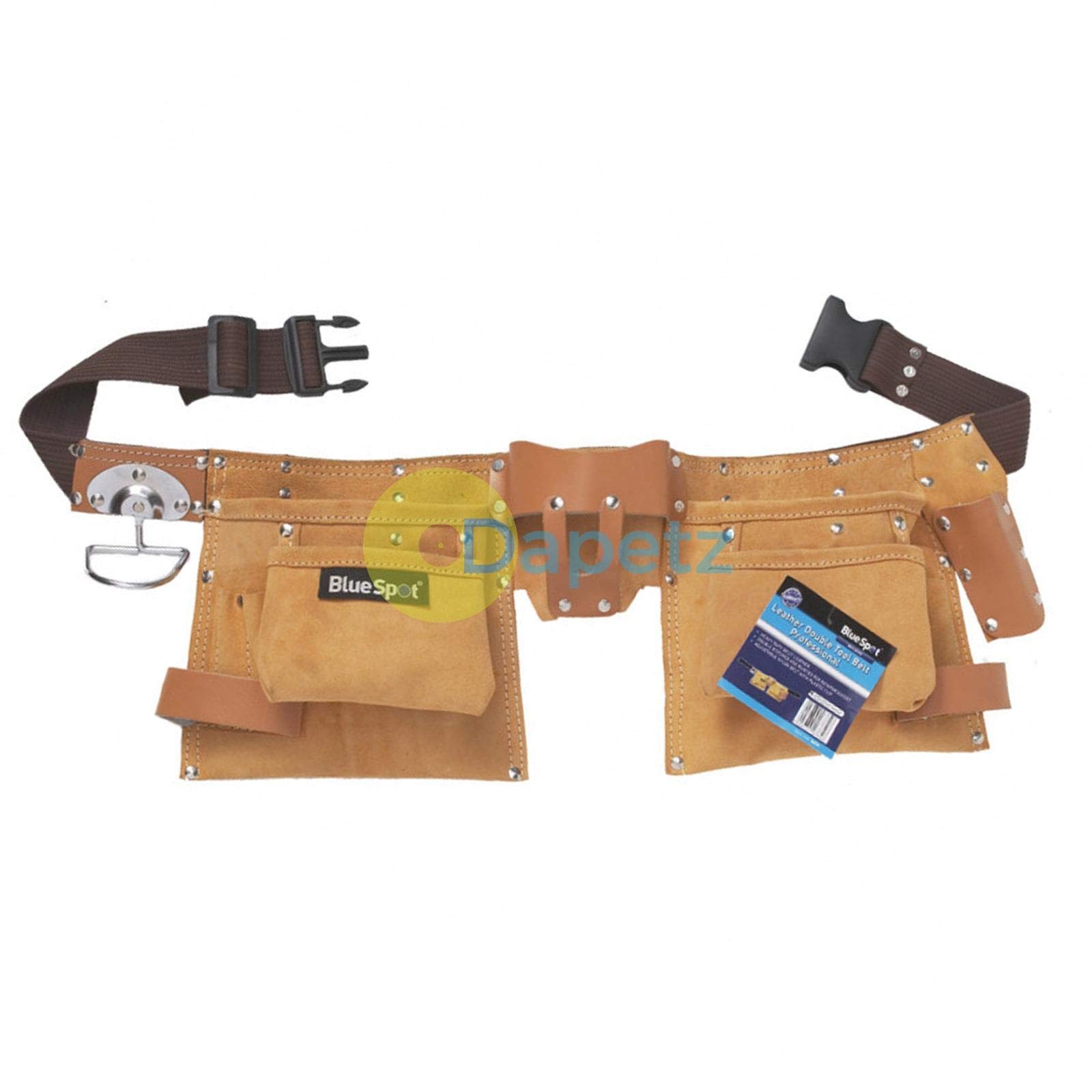 Blue Spot Professional Double Leather Tool Pouch - Heavy Duty Work Belt Accessory for Electricians, Carpenters & Construction Workers | Durable Multi-Pocket Design for Hammers, Screwdrivers & Hand Tools
