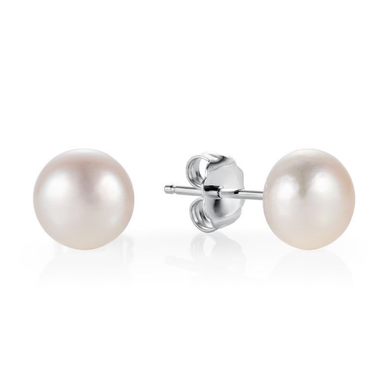 White Pearl Stud Earrings for Women - Classic Button Design, Hypoallergenic Stainless Steel - Perfect for Weddings, Parties & Everyday Wear