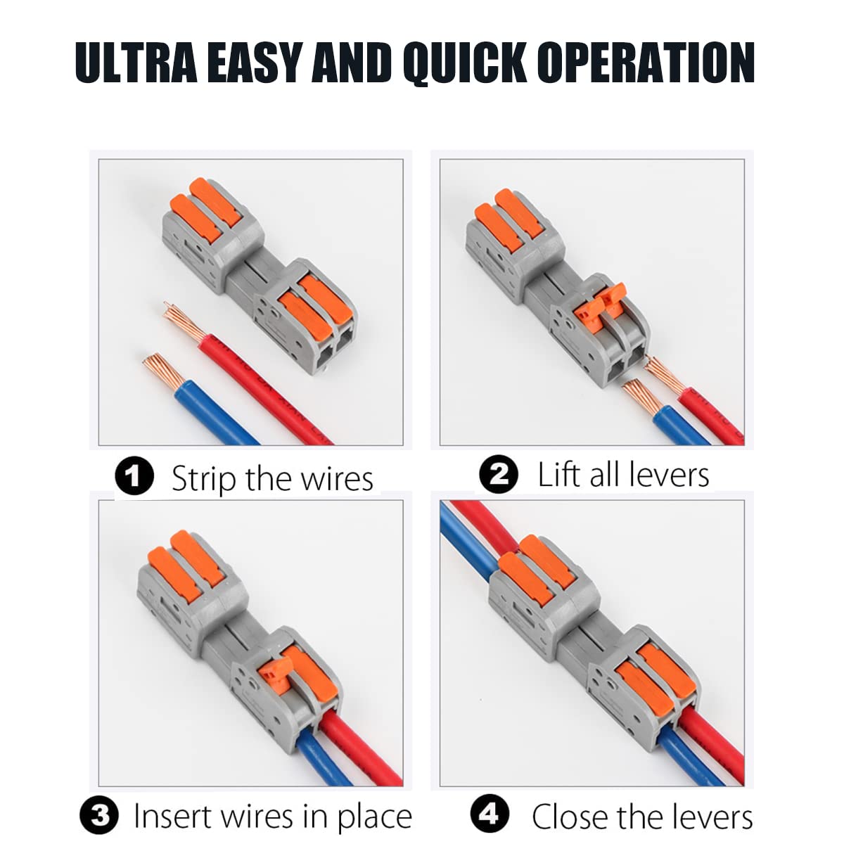 40 PCS Pluggable Wire Connectors Kit for AWG 24-12 - Hand Protecting Push-in Lever Electrical Connectors, Reusable Wire Splice Terminals for Automotive, Home & Industrial Wiring - Perfect for DIY, Electrical Repairs and Wiring Projects