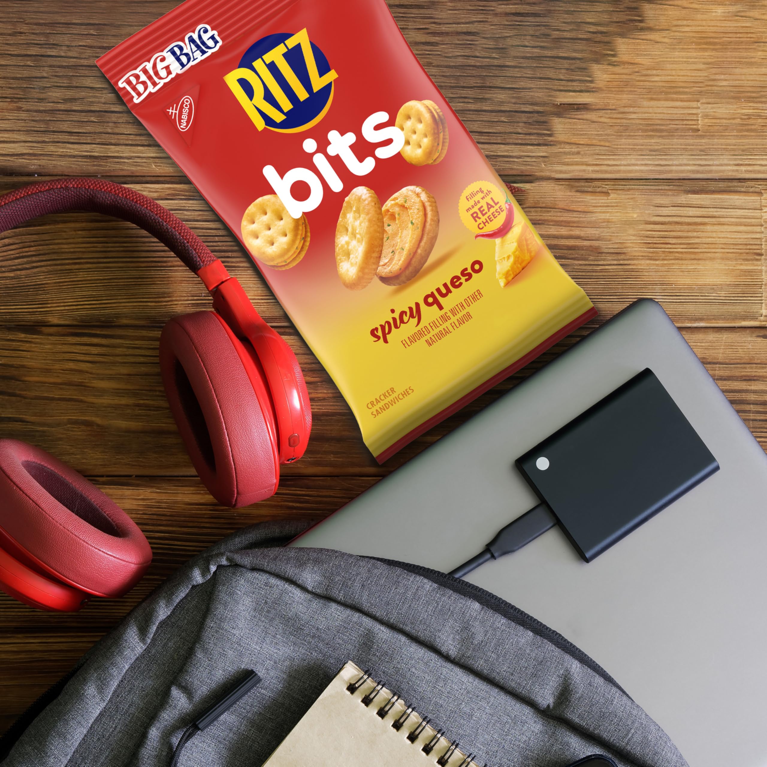 Spicy Queso Sandwich Crackers | RITZ Bits Bulk Snacks for Kids & Adults | 12 Pack (3 oz Bags) | Perfect for School Lunch, Office Snacks & On-the-Go Munching