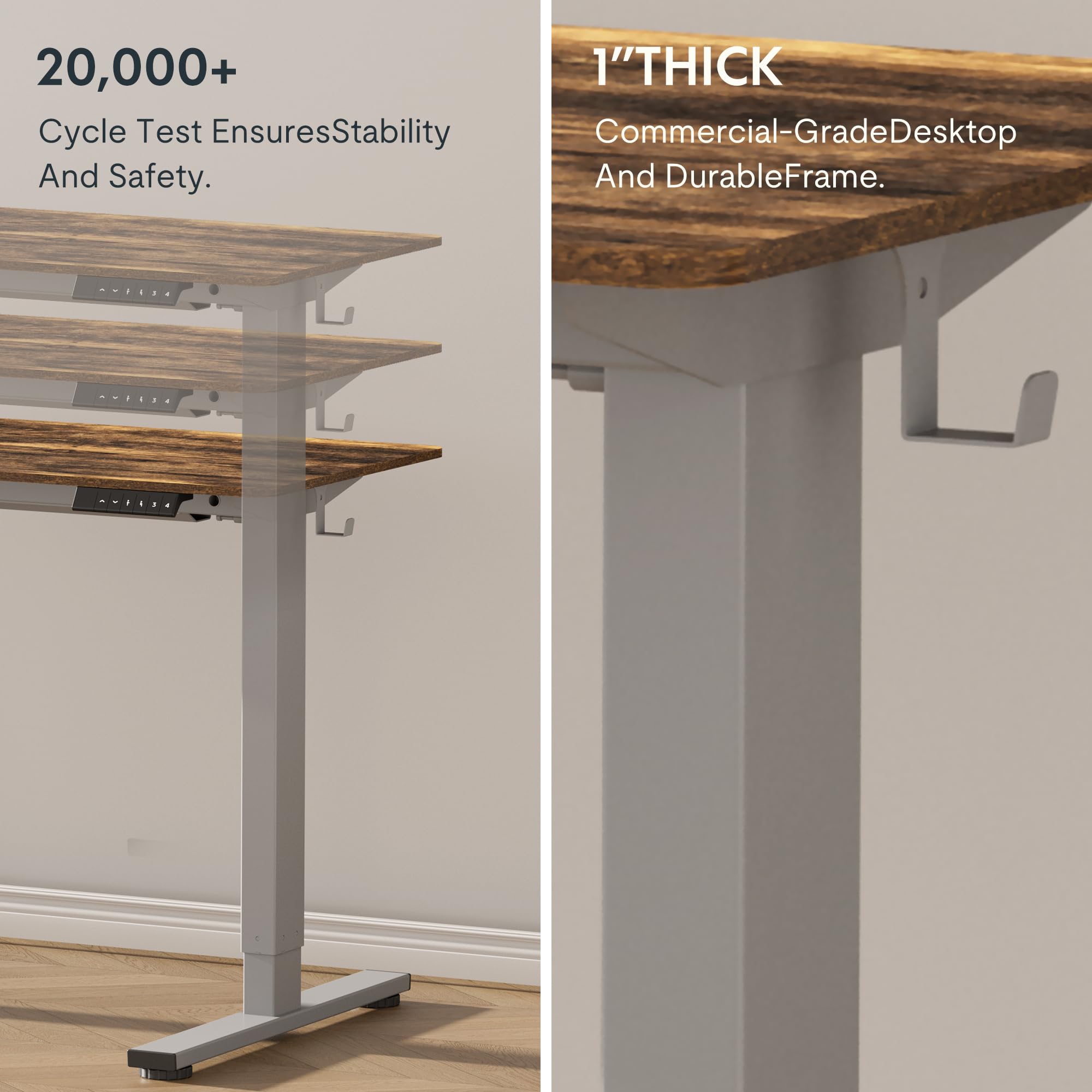 FLEXISPOT EN1 Electric Height Adjustable Standing Desk - 48 x 24 Inches Sit Stand Home Office Desk with Black Frame & Rustic Top (2 Packages) | Ergonomic Workspace Solution for Home Office, Gaming & Study